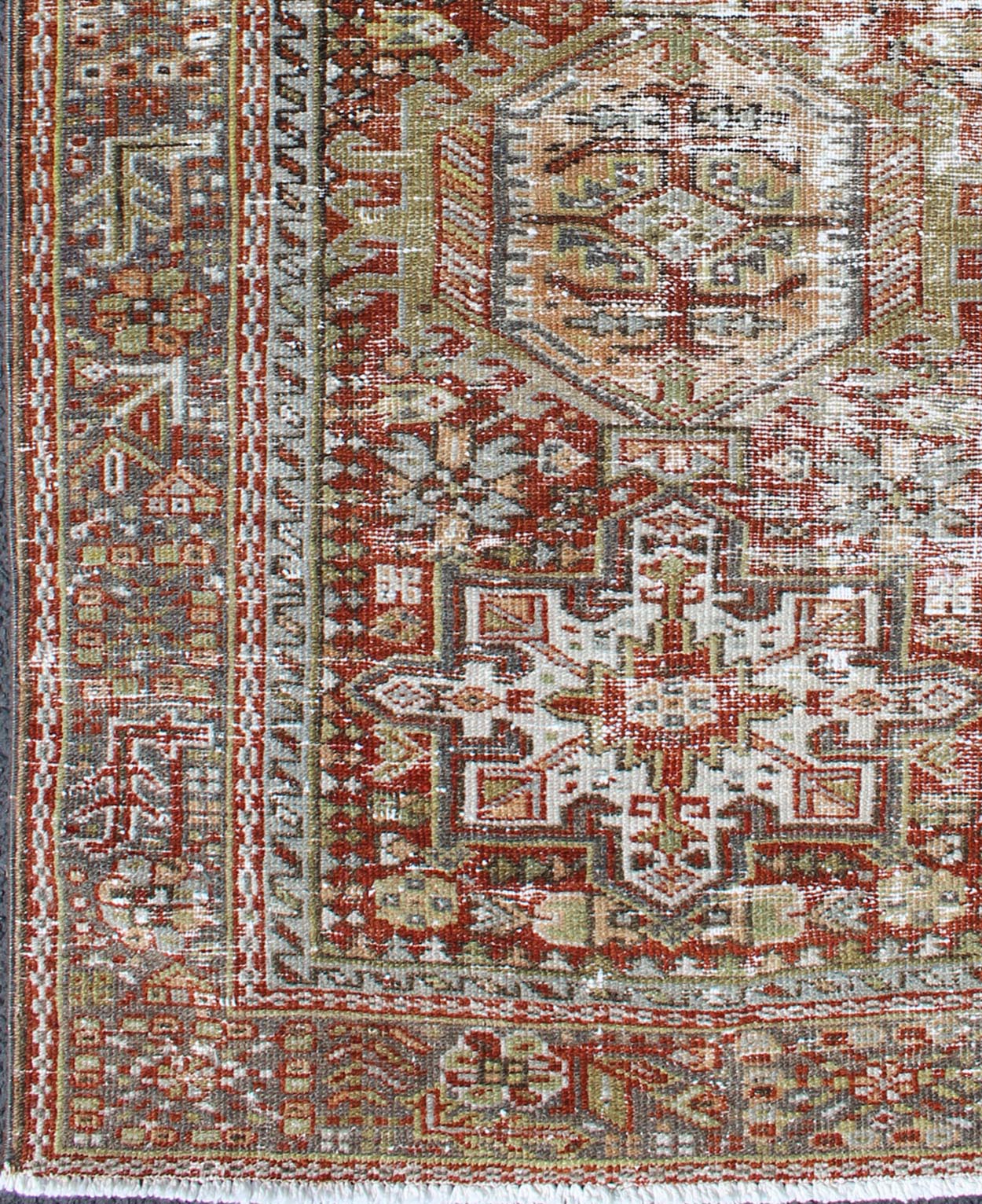 Vintage Persian Karadjeh rug with three medallion geometric tribal design, rug gng - 4749, country of origin / type: Iran / Karadjeh, circa 1930 This early 20th century, handwoven antique Persian Karadjeh rug features a red - colored field imbued wi... - Keivan Woven ArtsGNG - 4749 - 9914Rug