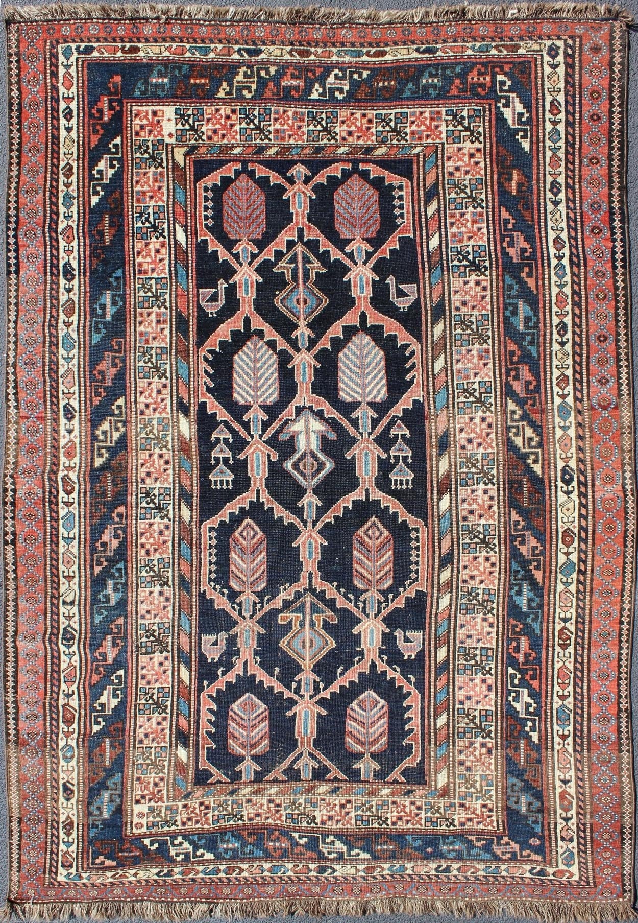 Geometric Design Antique Persian Afshar Rug with Multi - Layered Border Layered Border Design Persian Afshar Antique Rug with Interconnected Motifs, rug gng - 4751, country of origin / type: Iran / Afshar, circa 1910s. Bold geometry, rich sym... - Keivan Woven ArtsGNG - 4751 - 9922Rug