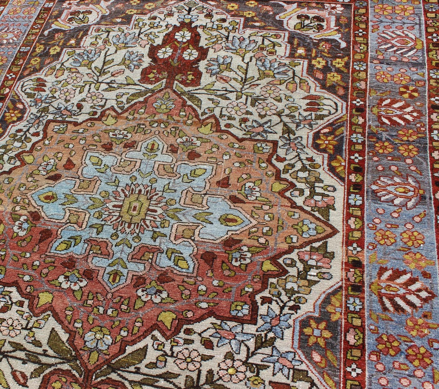 Multi - Colored and Ivory Antique Persian Bakhtiari Rug with Floral Medallion kwarugs Multi - colors, burnt orange and ivory antique Persian Bakhtiari rug with floral medallion, rug gng - 4757, country of origin / type: Iran / Bakhtiari, circa 1930s. ... - Keivan Woven ArtsGNG - 4757 - 9934Rug