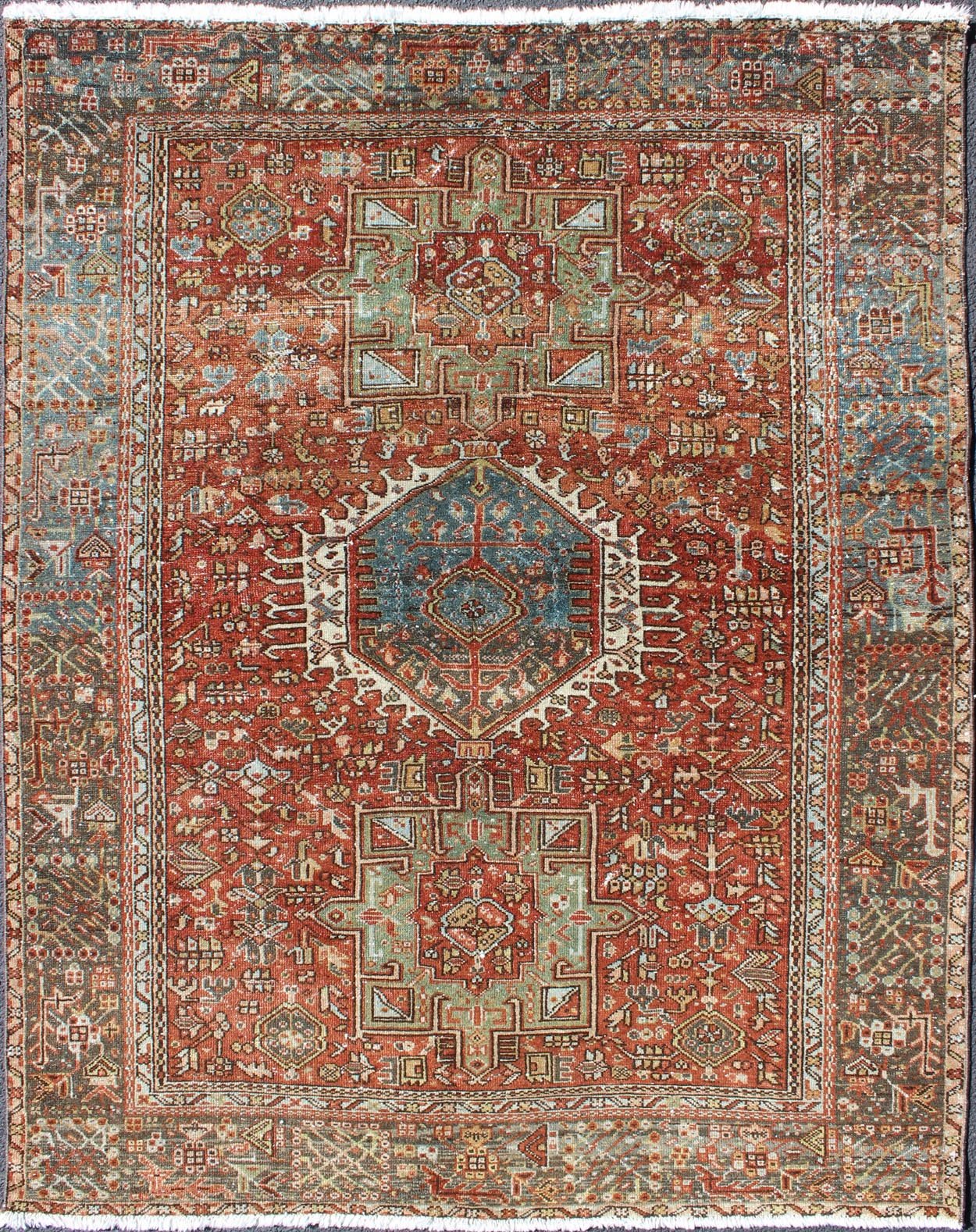 Karadjeh rug vintage Persian with Ornate and Intricate design of Medallions and geometric motifs, rug gng - 4765, country of origin / type: Iran / Karadjeh, circa 1930 Karadjeh rug vintage Persian with Ornate and Intricate design of Medallions and... - Keivan Woven ArtsGNG - 4765 - 9942Rug