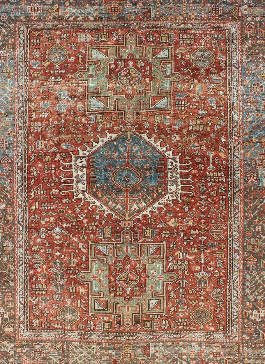 Karadjeh rug vintage Persian with Ornate and Intricate design of Medallions and geometric motifs, rug gng - 4765, country of origin / type: Iran / Karadjeh, circa 1930 Karadjeh rug vintage Persian with Ornate and Intricate design of Medallions and... - Keivan Woven ArtsGNG - 4765 - 9942Rug