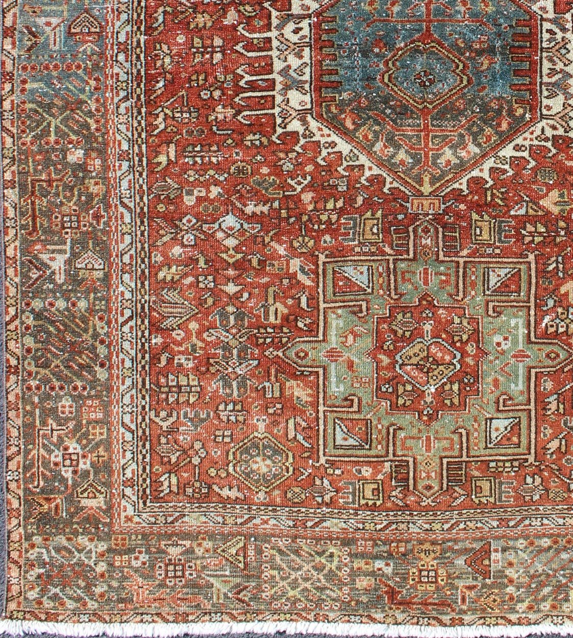 Karadjeh rug vintage Persian with Ornate and Intricate design of Medallions and geometric motifs, rug gng - 4765, country of origin / type: Iran / Karadjeh, circa 1930 Karadjeh rug vintage Persian with Ornate and Intricate design of Medallions and... - Keivan Woven ArtsGNG - 4765 - 9942Rug
