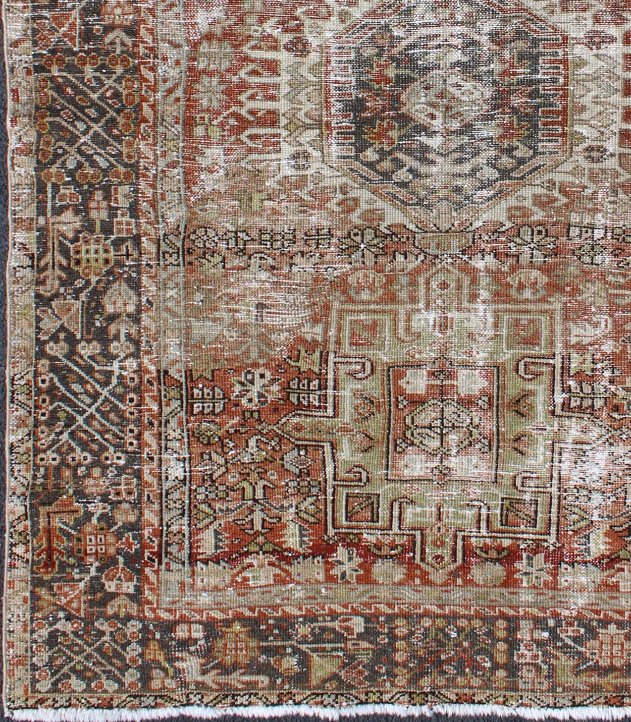 Vintage Persian Karadjeh rug with three medallion geometric tribal design, rug gng - 4766, country of origin / type: Iran / Karadjeh, circa 1930 This early 20th century, handwoven antique Persian Karadjeh rug features a red - colored field imbued wi... - Keivan Woven ArtsGNG - 4766 - 9946Rug