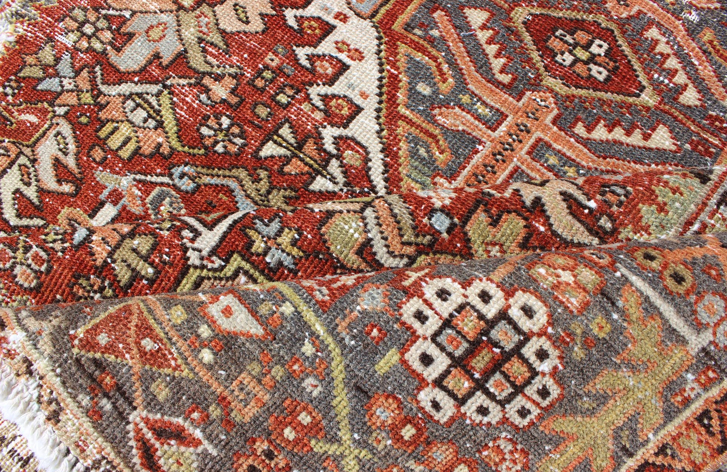 Keivan Woven Arts, Gng - 4771, 1920s Distressed Heriz Tribal. Antique Persian distressed Heriz rug with three medallion Geometric Tribal design, rug GNG - 4771, country of origin / type: Iran / Heriz, circa 1920. This early 20th century, handwoven a... - Keivan Woven ArtsGNG - 4771 - 9960Rug