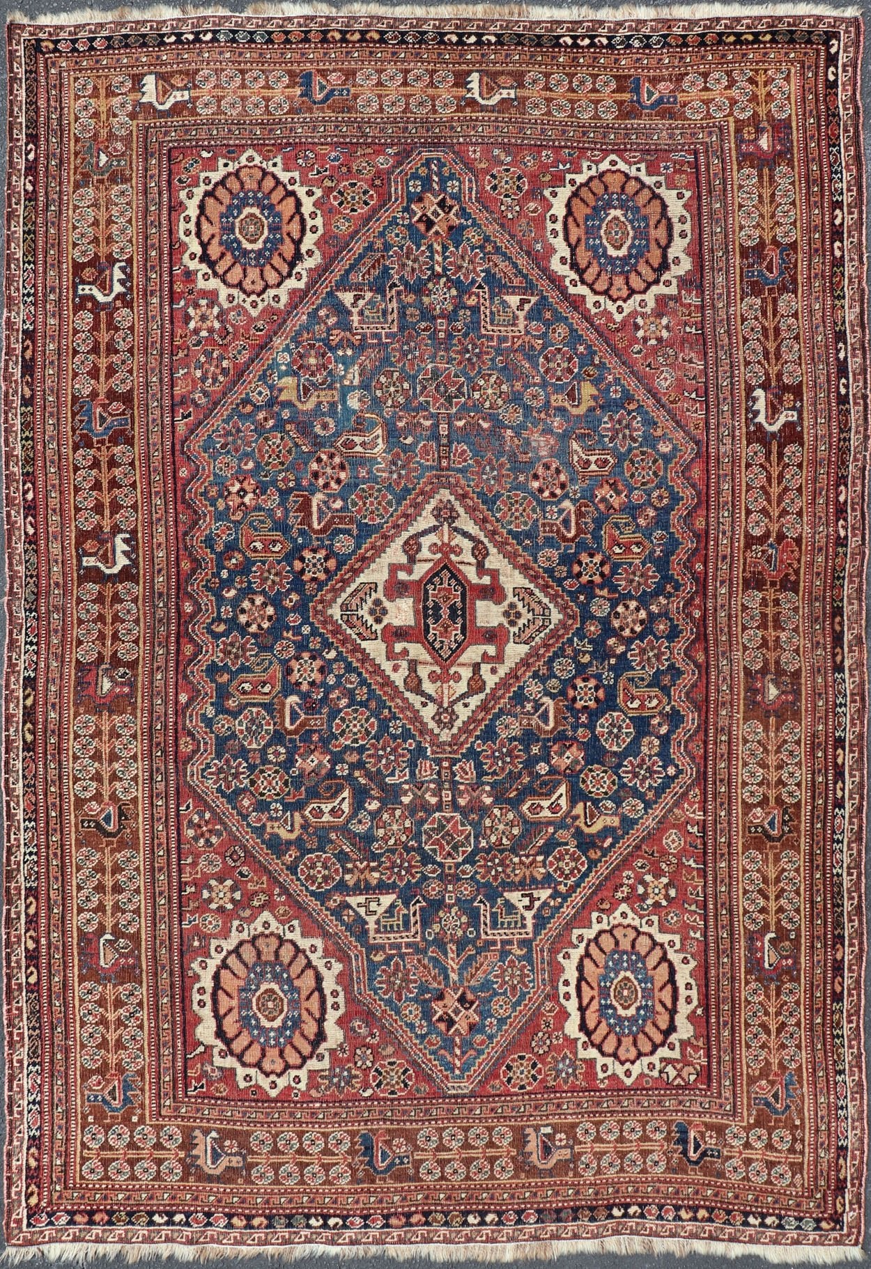 Antique Persian Qashqai Rug with Central Medallion in Ink Blue and Faded Red kwarugs Antique Persian Qashqai rug with central medallion in ink blue and faded red, Keivan Woven Arts / rug gng - 4775, country of origin / type: Iran / Qashqai, circa... - Keivan Woven ArtsGNG - 4775 - 9978Rug