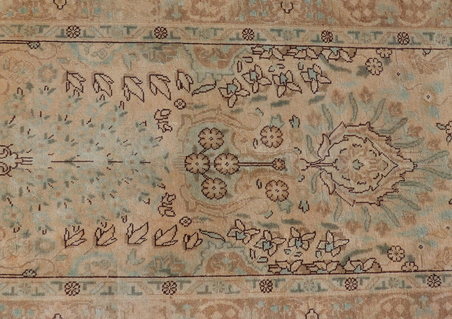 Vintage Persian Tabriz Long Runner in Taupe, Tan, Light Brown and D. Blue. Floral design vintage Persian Tabriz long runner in neutral tones of taupe, tan, brown, taupe, gray, light blue and dark blue. rug H - 102 - 13, country of origin / type: Ira... - Keivan Woven ArtsH - 102 - 13 - 1758Rug