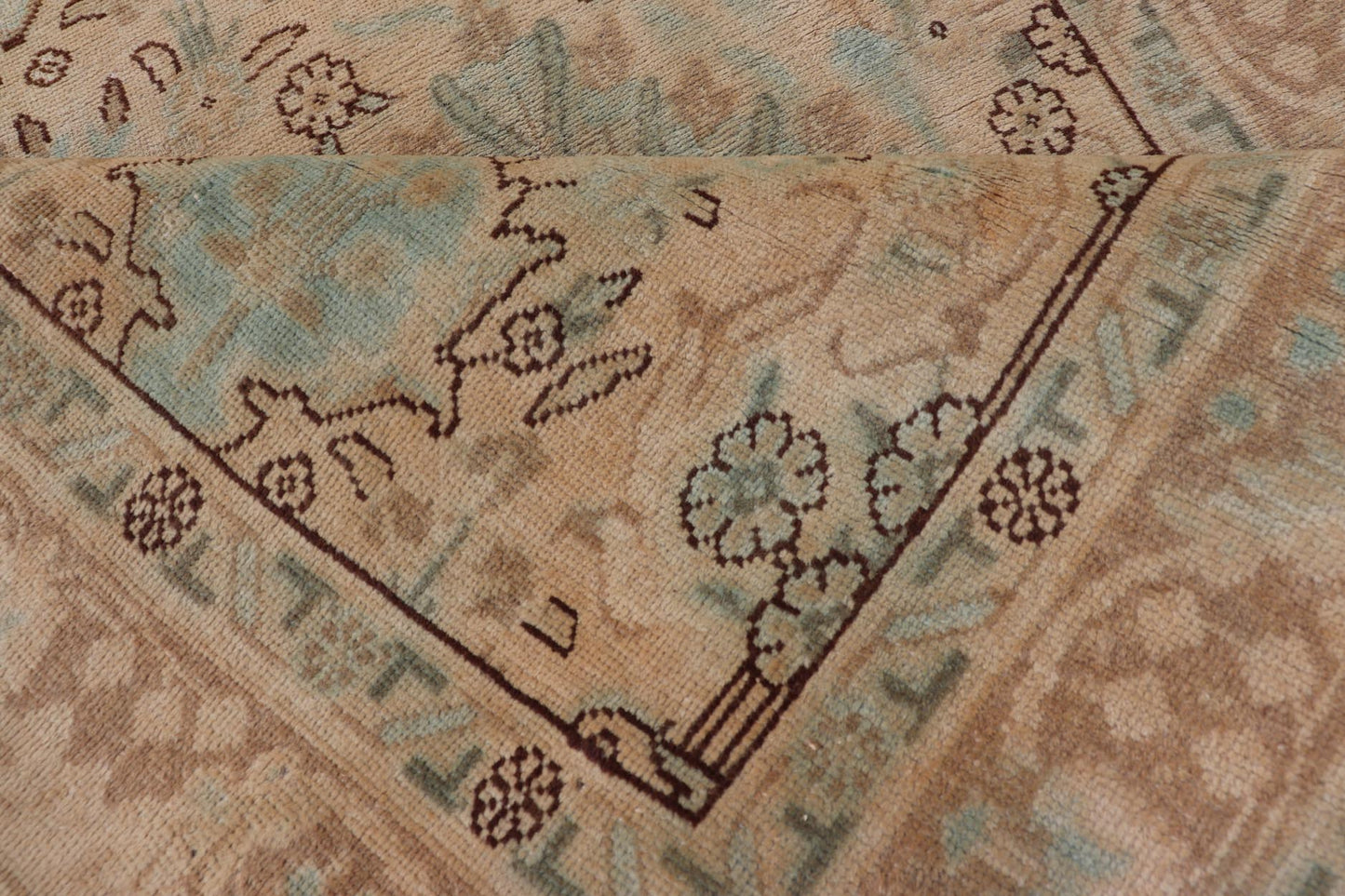 Vintage Persian Tabriz Long Runner in Taupe, Tan, Light Brown and D. Blue. Floral design vintage Persian Tabriz long runner in neutral tones of taupe, tan, brown, taupe, gray, light blue and dark blue. rug H - 102 - 13, country of origin / type: Ira... - Keivan Woven ArtsH - 102 - 13 - 1758Rug