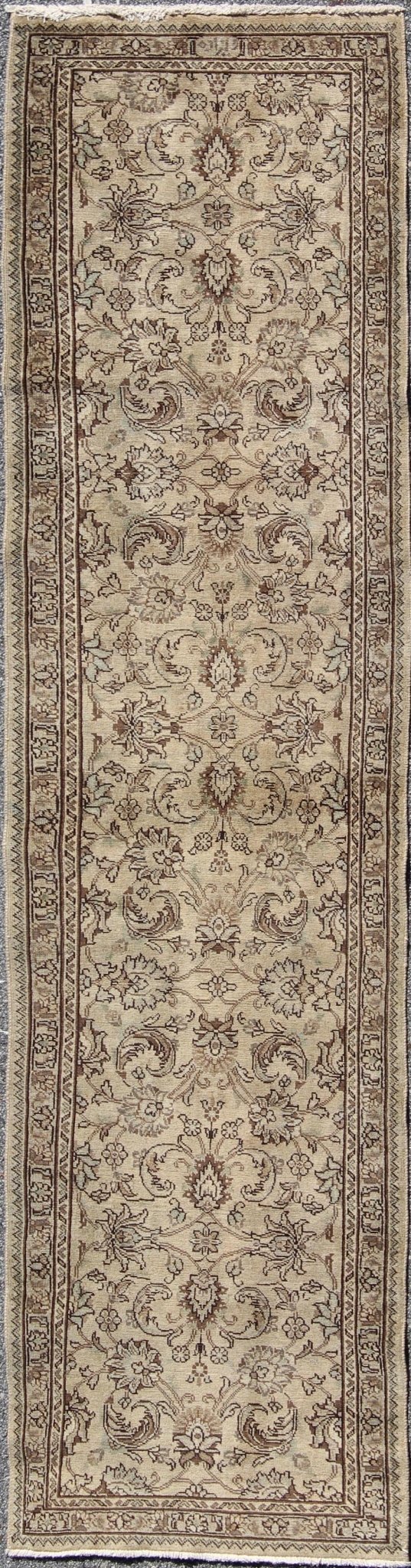 Keivan Woven Arts, H - 102 - 15, 1950's Vintage Tabriz Floral Runner with Brown and beige, natural colored. vintage Persian Tabriz runner with all - over floral design, rug h - 102 - 15, country of origin/ type: Iran / Tabriz, circa 1950 This Persian runn... - Keivan Woven ArtsH - 102 - 15 - 1768Rug