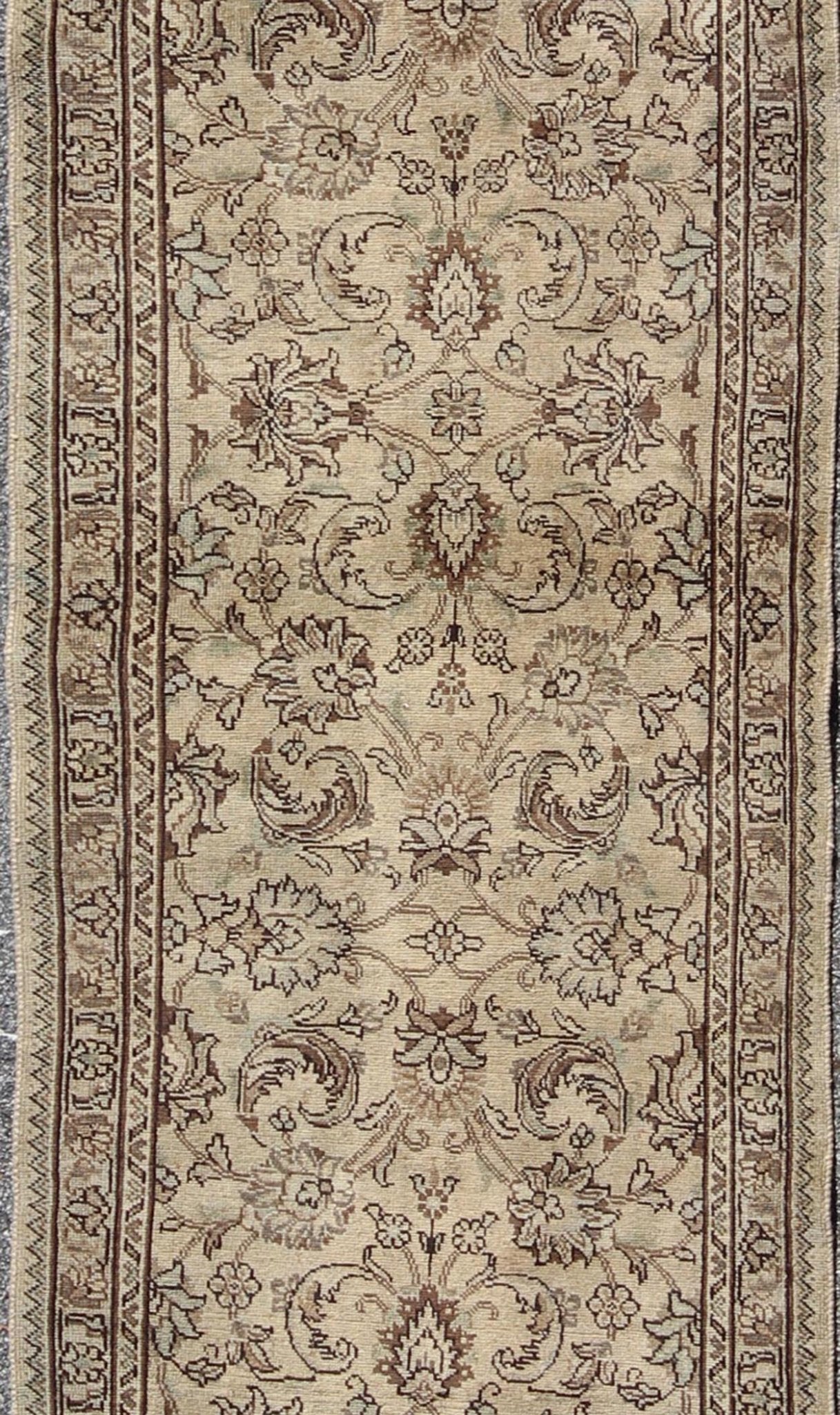 Keivan Woven Arts, H - 102 - 15, 1950's Vintage Tabriz Floral Runner with Brown and beige, natural colored. vintage Persian Tabriz runner with all - over floral design, rug h - 102 - 15, country of origin/ type: Iran / Tabriz, circa 1950 This Persian runn... - Keivan Woven ArtsH - 102 - 15 - 1768Rug