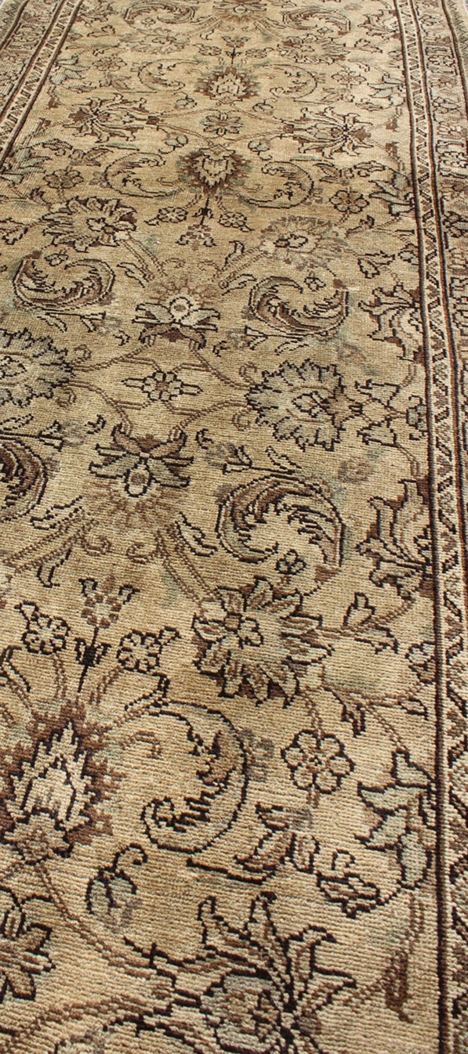 Keivan Woven Arts, H - 102 - 15, 1950's Vintage Tabriz Floral Runner with Brown and beige, natural colored. vintage Persian Tabriz runner with all - over floral design, rug h - 102 - 15, country of origin/ type: Iran / Tabriz, circa 1950 This Persian runn... - Keivan Woven ArtsH - 102 - 15 - 1768Rug