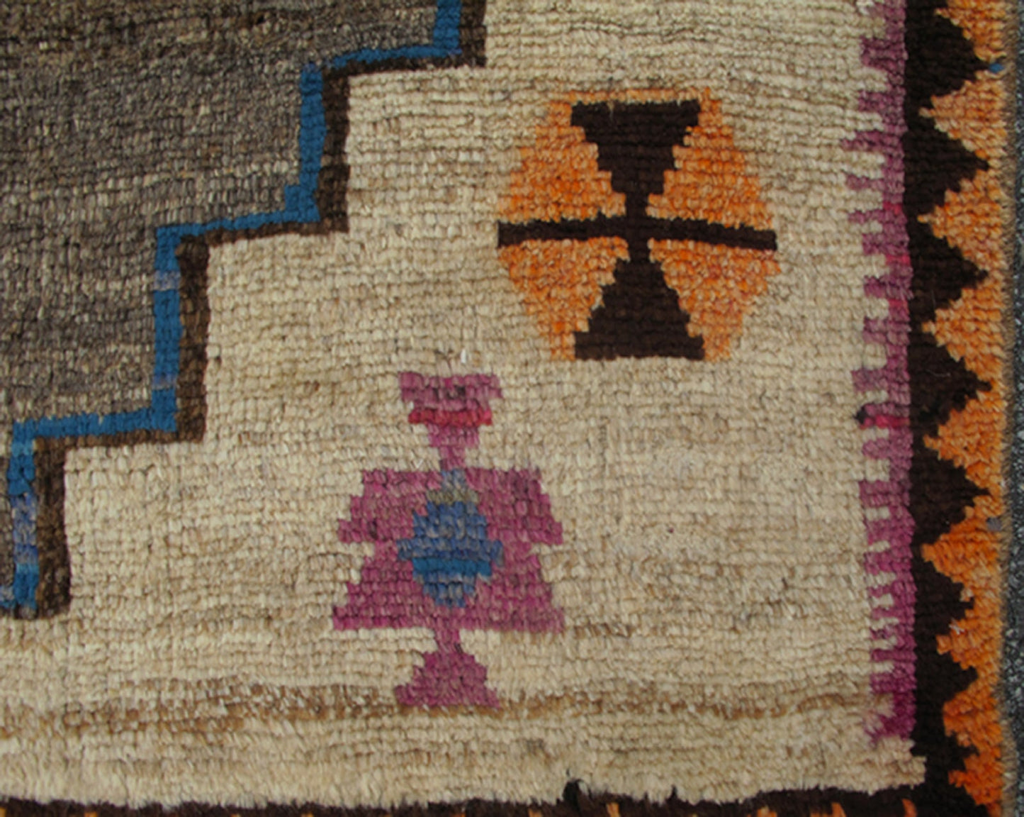 Persian Vintage Unique Gabbeh Rug With Tribal Design of Medallions and Tribal Figures Keivan Woven Arts - Persian Gabbeh vintage rug with medallions in brown, cream, red and green, rug H - 1205 - 05, country of origin / type: Iran / Gabbeh, circa 1950... - Keivan Woven ArtsH - 1205 - 05 - 4142Rug