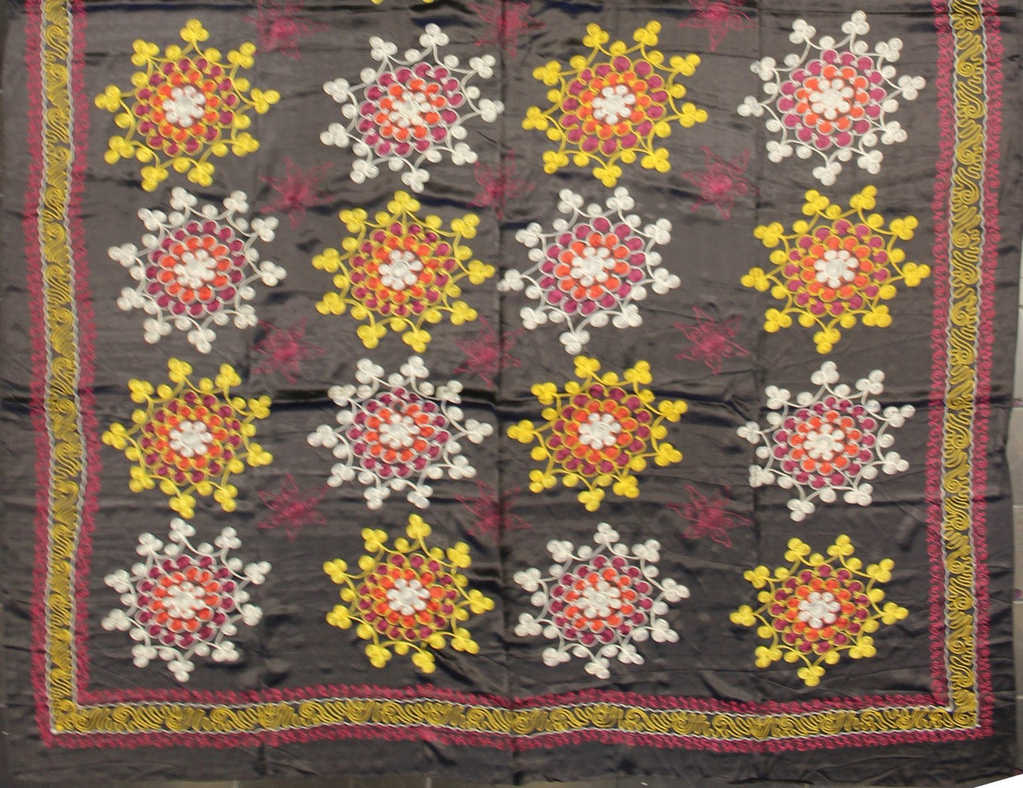Very Large Vintage Silk Suzani with All - Over Embroidery in Charcoal Background Keivan Woven Arts - vintage Very Large Suzani with all - over embroidery in multi colors , H - 1306 - 2, Suzani vintage embroidery. "Suzani" means needlework and the... - Keivan Woven ArtsH - 1306 - 2 - 12893Rug