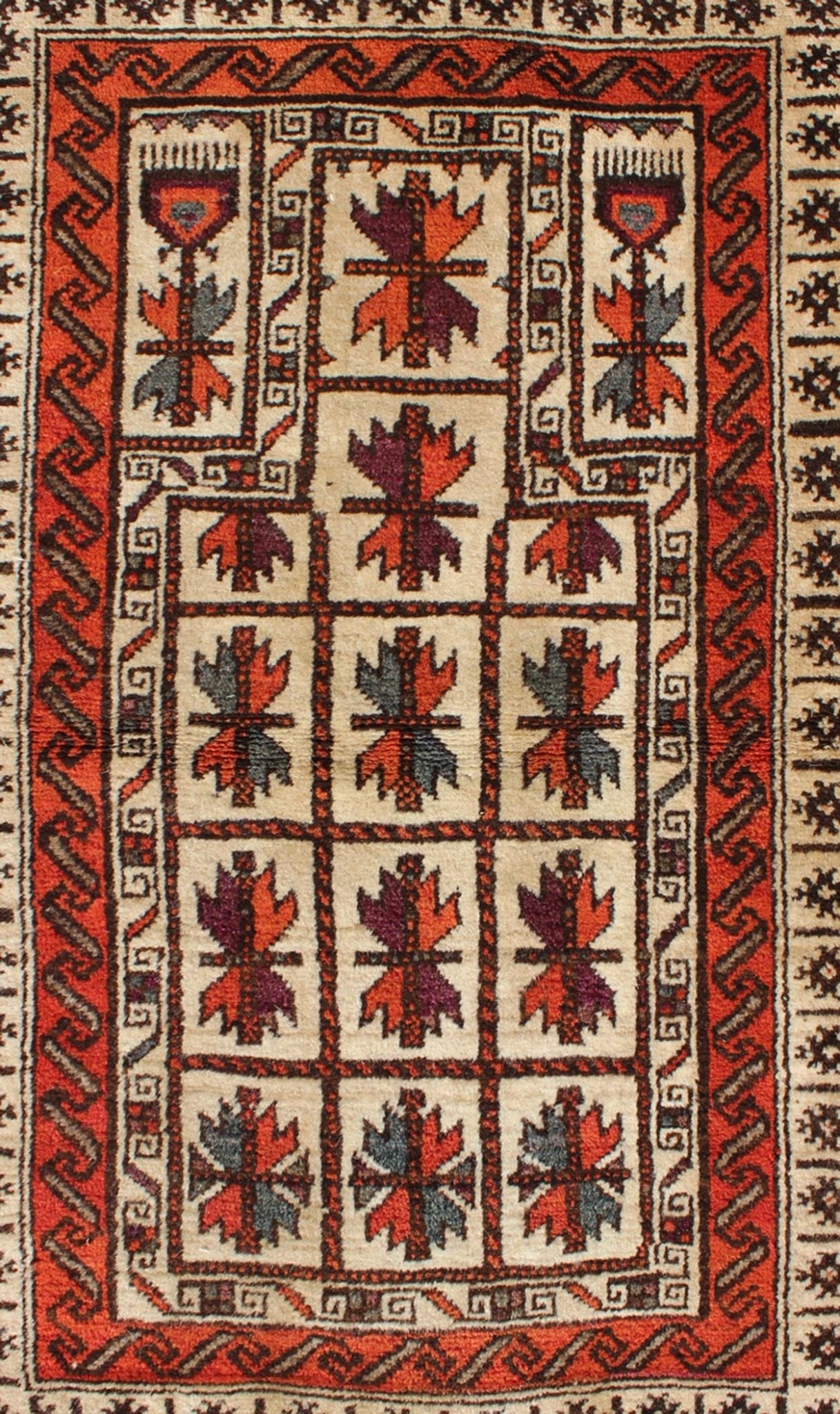 Midcentury vintage Beluch rug with all - over diamond pattern in red and charcoal, rug H - 1404 - 04 country of origin / type: Afghanistan / Tribal, circa mid - 20th century This impressive and complex vintage Afghan Beluch rug (circa mid - 20th century) ... - Keivan Woven ArtsH - 1404 - 04 - 5361Rug