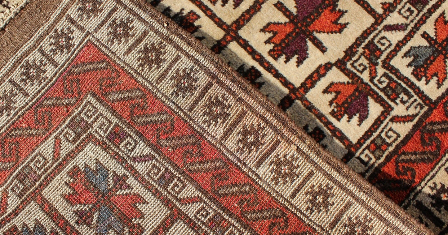 Midcentury vintage Beluch rug with all - over diamond pattern in red and charcoal, rug H - 1404 - 04 country of origin / type: Afghanistan / Tribal, circa mid - 20th century This impressive and complex vintage Afghan Beluch rug (circa mid - 20th century) ... - Keivan Woven ArtsH - 1404 - 04 - 5361Rug