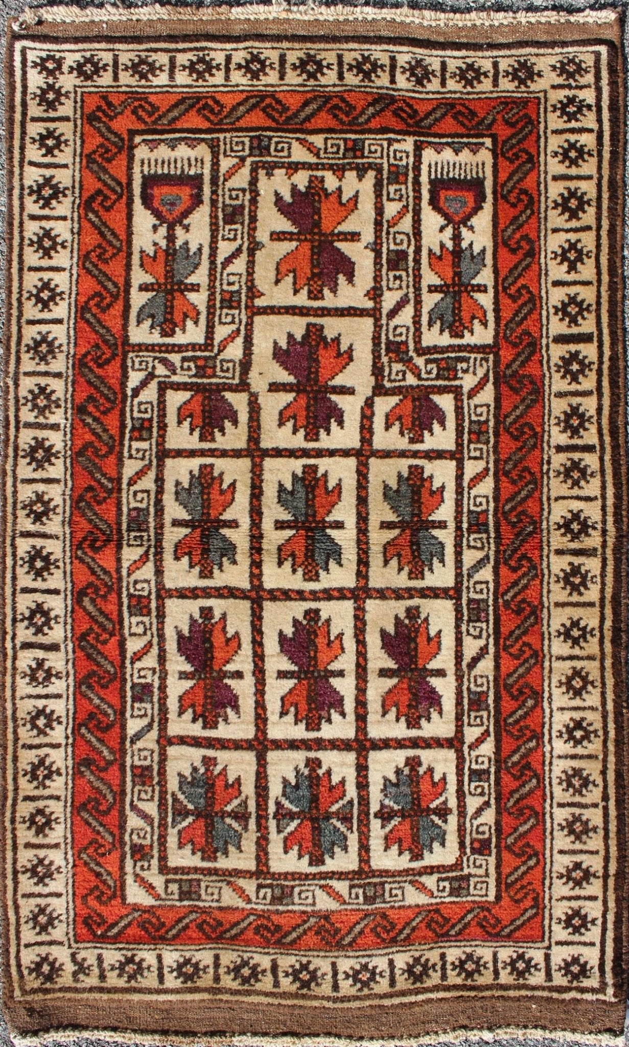 Midcentury vintage Beluch rug with all - over diamond pattern in red and charcoal, rug H - 1404 - 04 country of origin / type: Afghanistan / Tribal, circa mid - 20th century This impressive and complex vintage Afghan Beluch rug (circa mid - 20th century) ... - Keivan Woven ArtsH - 1404 - 04 - 5361Rug