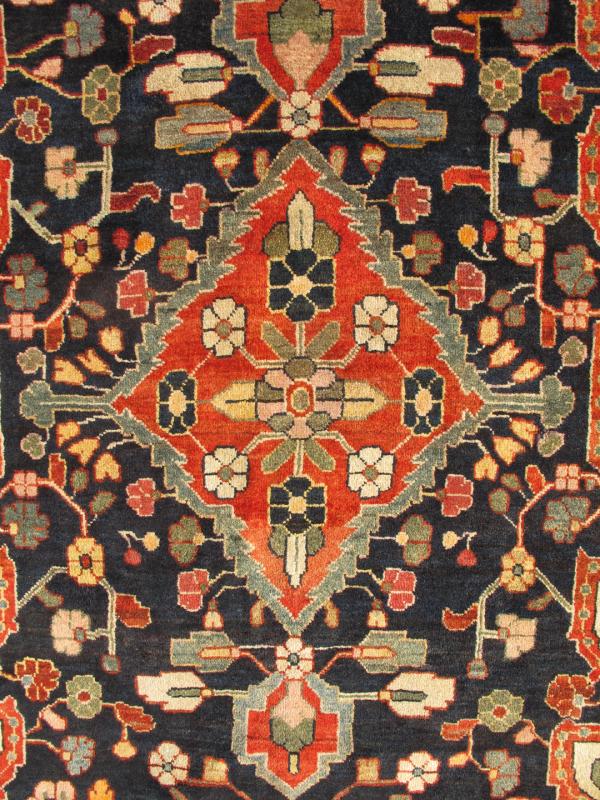 Keivan Woven Arts, H - 204 - 2141, 1940s Antique Persian Mahal Gallery Rug - This hand - knotted Antique Mahal gallery runner features a medallion design rendered in multi - colors and black background. 5'2 X 11'4 - Keivan Woven ArtsH - 204 - 2141 - 1233Rug