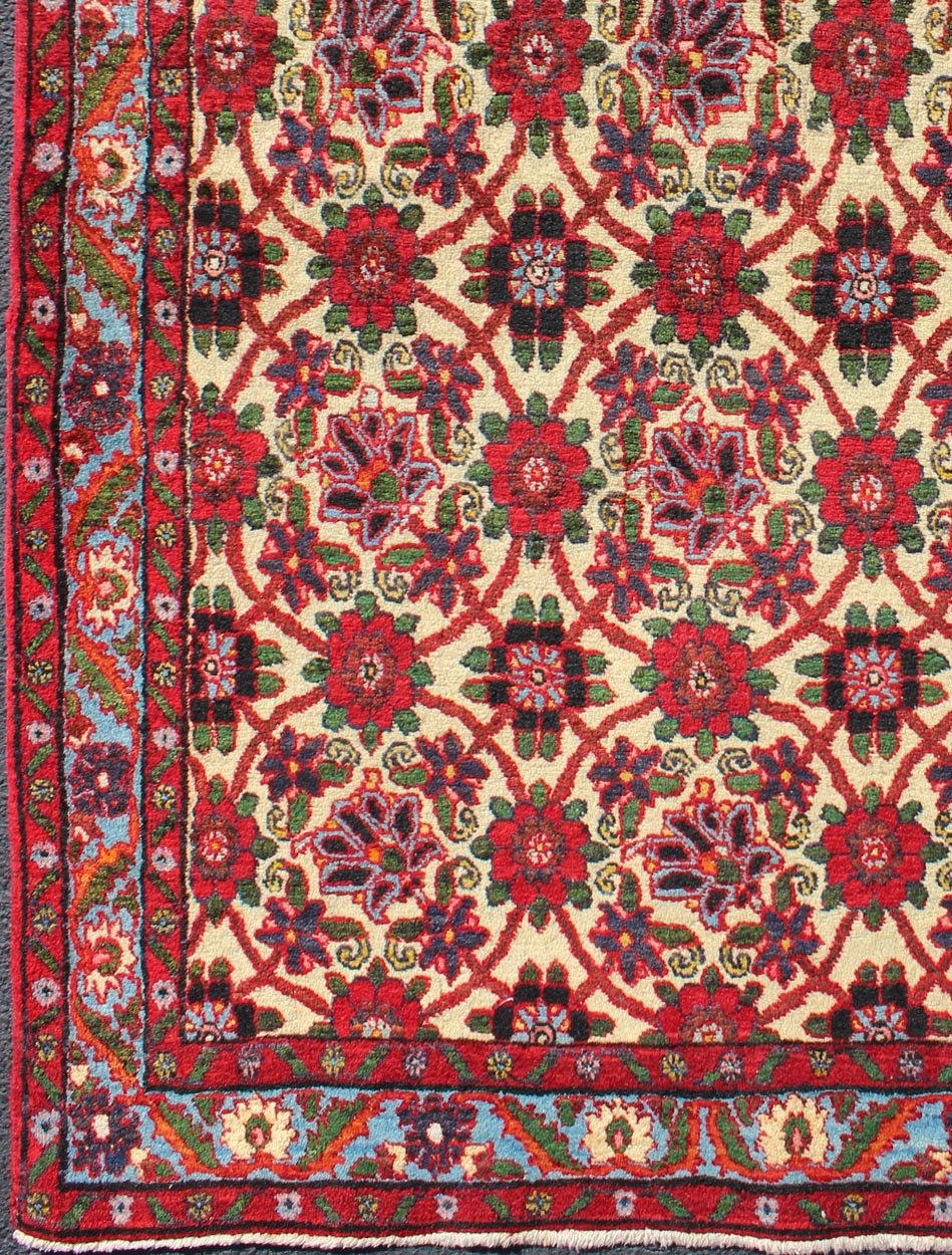Semi Antique Persian Malayer Rug with Floral Pattern in Rich Red, Yellow Tones. Vintage Persian Malayer Rug with Floral Pattern, rug H - 209 - 4, country of origin / type: Persian / Malayer, circa mid - 20th Century. This Persian Malayer from mid - 20th... - Keivan Woven ArtsH - 209 - 4 - 1293Rug