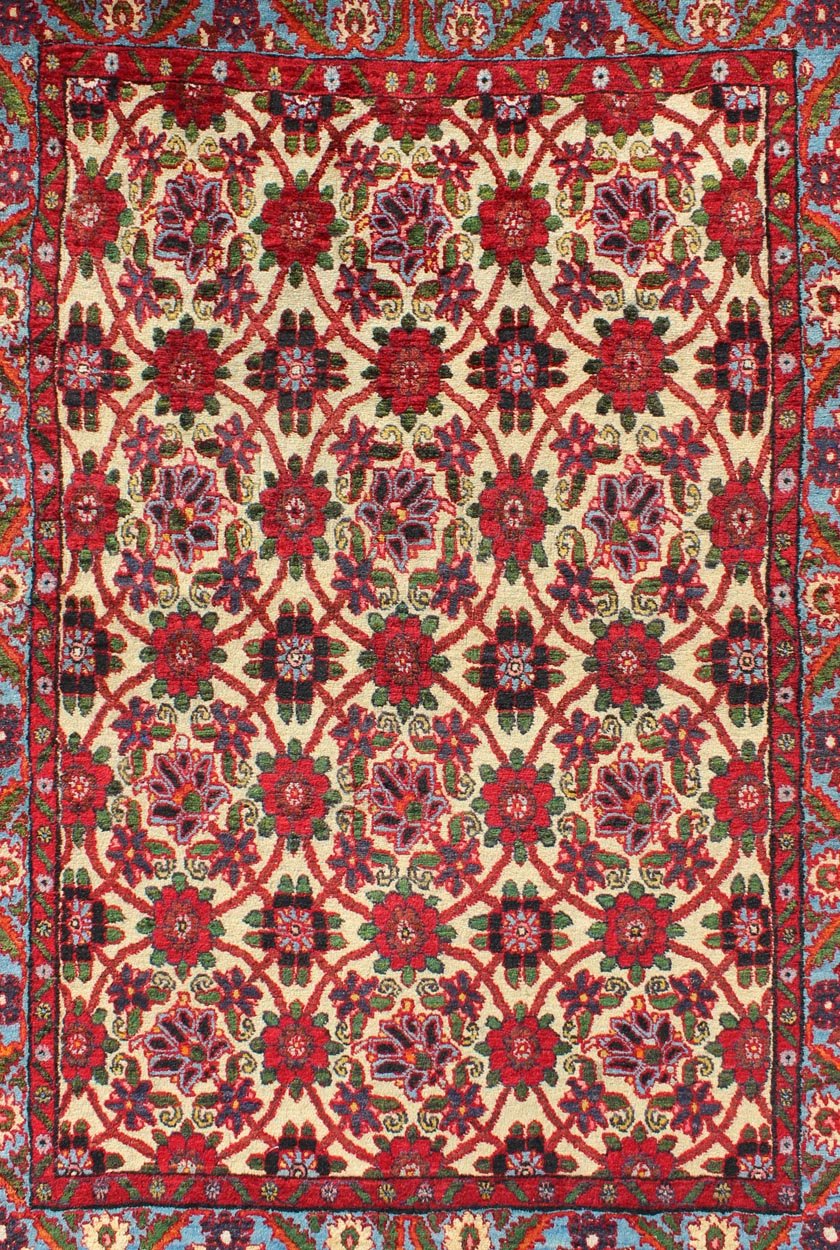 Semi Antique Persian Malayer Rug with Floral Pattern in Rich Red, Yellow Tones. Vintage Persian Malayer Rug with Floral Pattern, rug H - 209 - 4, country of origin / type: Persian / Malayer, circa mid - 20th Century. This Persian Malayer from mid - 20th... - Keivan Woven ArtsH - 209 - 4 - 1293Rug