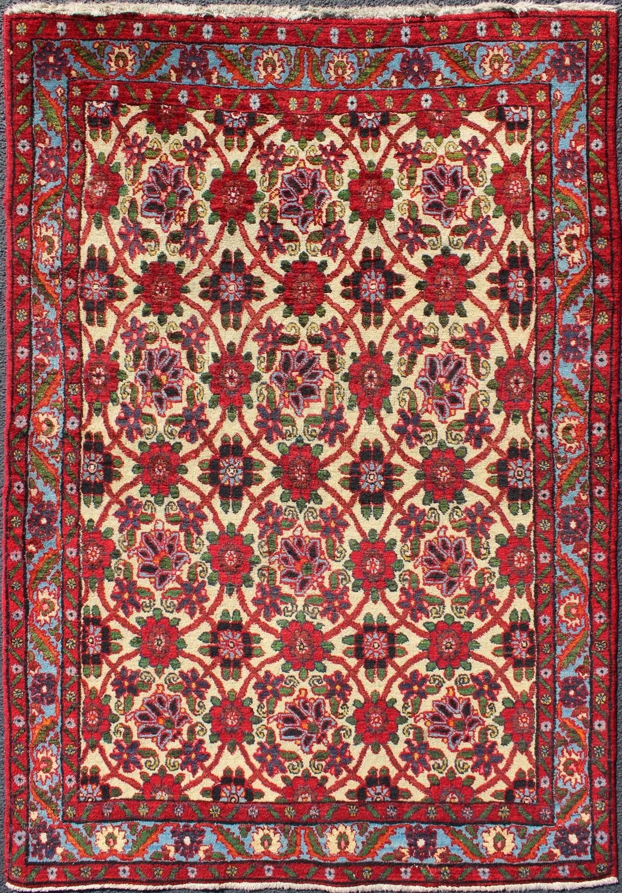 Semi Antique Persian Malayer Rug with Floral Pattern in Rich Red, Yellow Tones. Vintage Persian Malayer Rug with Floral Pattern, rug H - 209 - 4, country of origin / type: Persian / Malayer, circa mid - 20th Century. This Persian Malayer from mid - 20th... - Keivan Woven ArtsH - 209 - 4 - 1293Rug