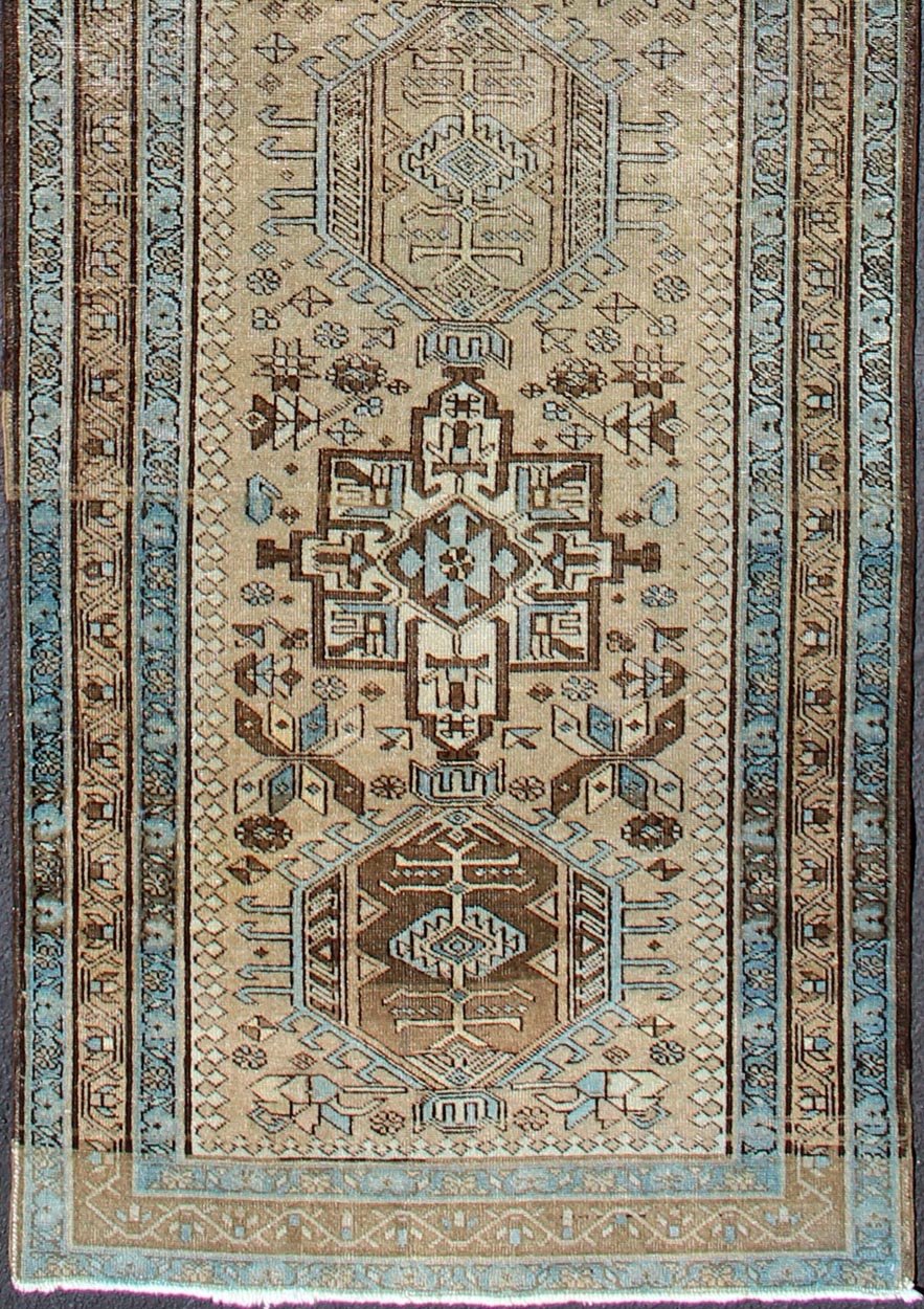 Karadjeh vintage runner with multi - medallion design from Persia, rug h - 307 - 80, country of origin / type: Iran / Karadjeh, circa 1950 This magnificent Persian Karadjeh from the mid - 20th century bears an exquisite design rendered in subdued tones.... - Keivan Woven ArtsH - 307 - 80 - 1362Rug