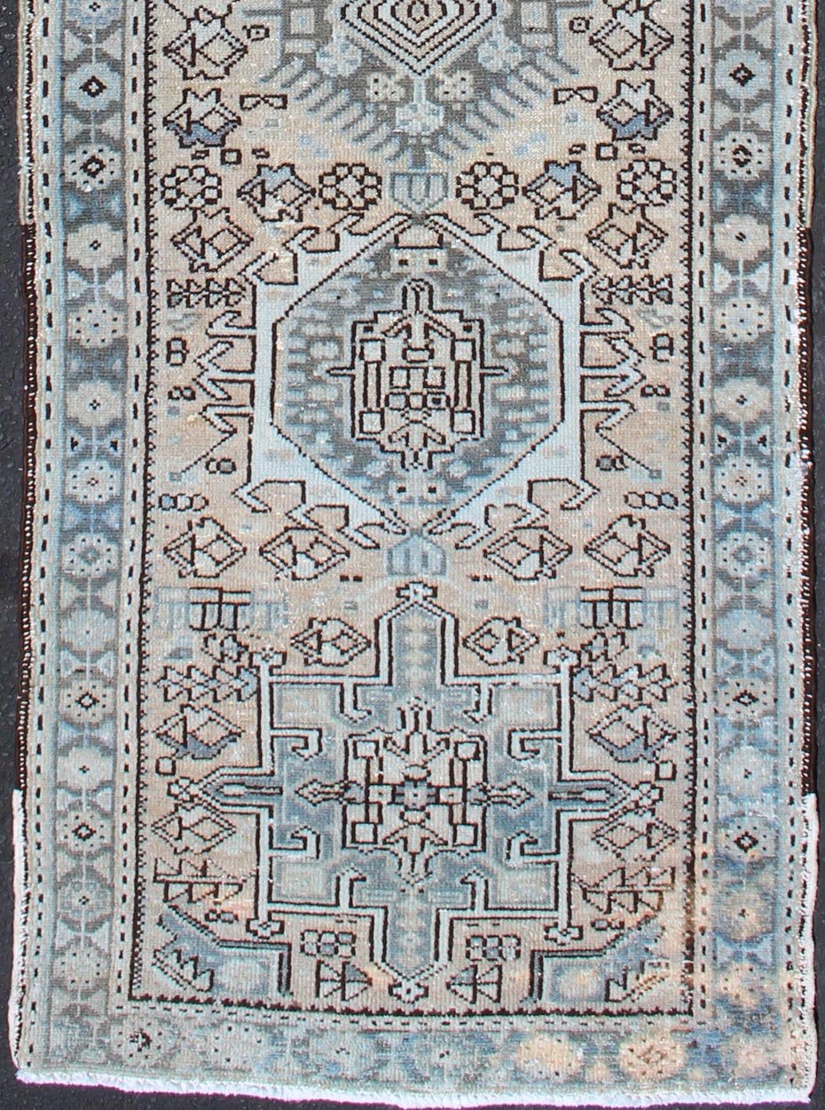 Vintage Persian Karadjeh Short Runner With Geometric Motifs. Karadjeh Vintage Runner with Multi - Medallion Design from Persia, Keivan Woven Arts / rug H - 507 - 24, country of origin / type: Iran / Karadjeh, circa 1950 This Persian Karadjeh from the ... - Keivan Woven ArtsH - 507 - 24 - 1308Rug
