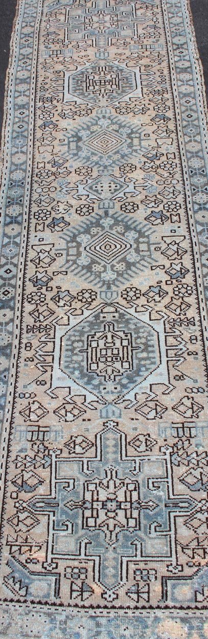 Vintage Persian Karadjeh Short Runner With Geometric Motifs. Karadjeh Vintage Runner with Multi - Medallion Design from Persia, Keivan Woven Arts / rug H - 507 - 24, country of origin / type: Iran / Karadjeh, circa 1950 This Persian Karadjeh from the ... - Keivan Woven ArtsH - 507 - 24 - 1308Rug