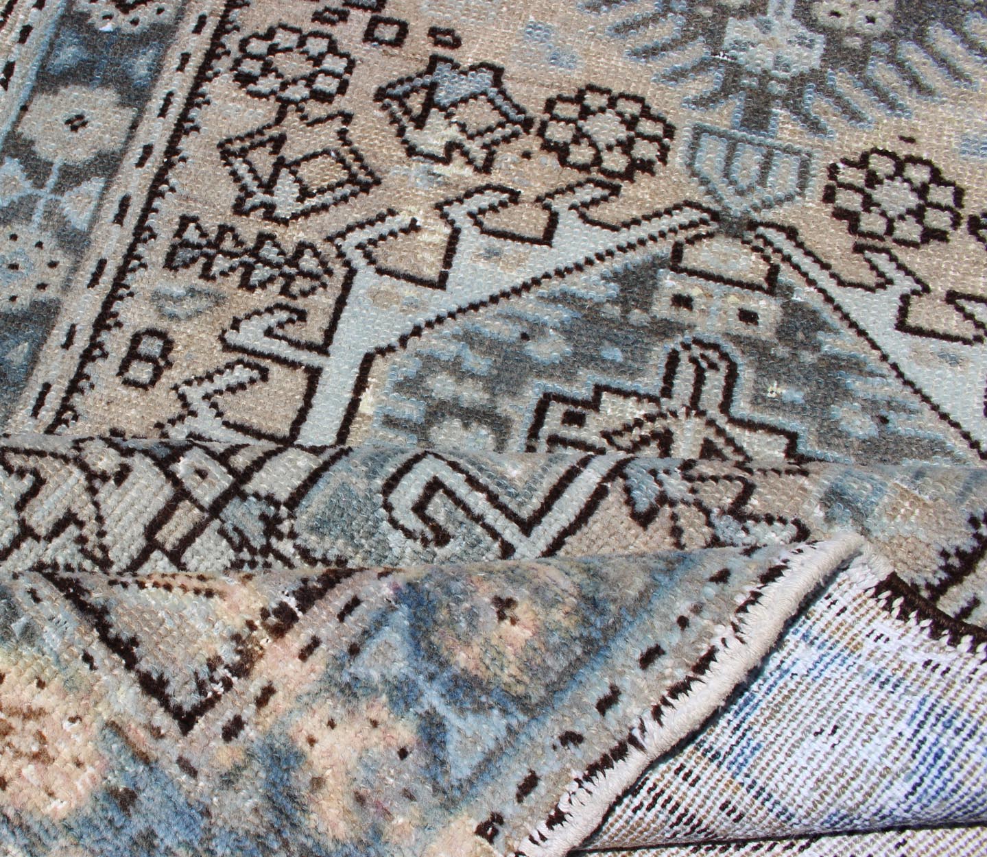 Vintage Persian Karadjeh Short Runner With Geometric Motifs. Karadjeh Vintage Runner with Multi - Medallion Design from Persia, Keivan Woven Arts / rug H - 507 - 24, country of origin / type: Iran / Karadjeh, circa 1950 This Persian Karadjeh from the ... - Keivan Woven ArtsH - 507 - 24 - 1308Rug