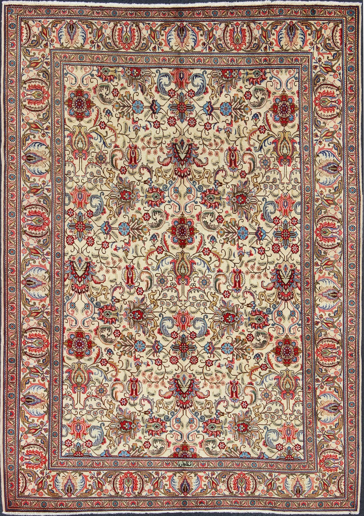Vintage Persian Tabriz Rug with Vivid, Traditional Colors and All - Over Design This Persian carpet features vivid, traditional colors and an all - over design set on an ivory background. Measures: 8.4 x 11.8. - Keivan Woven ArtsH - 701 - 22 - 2263Rug