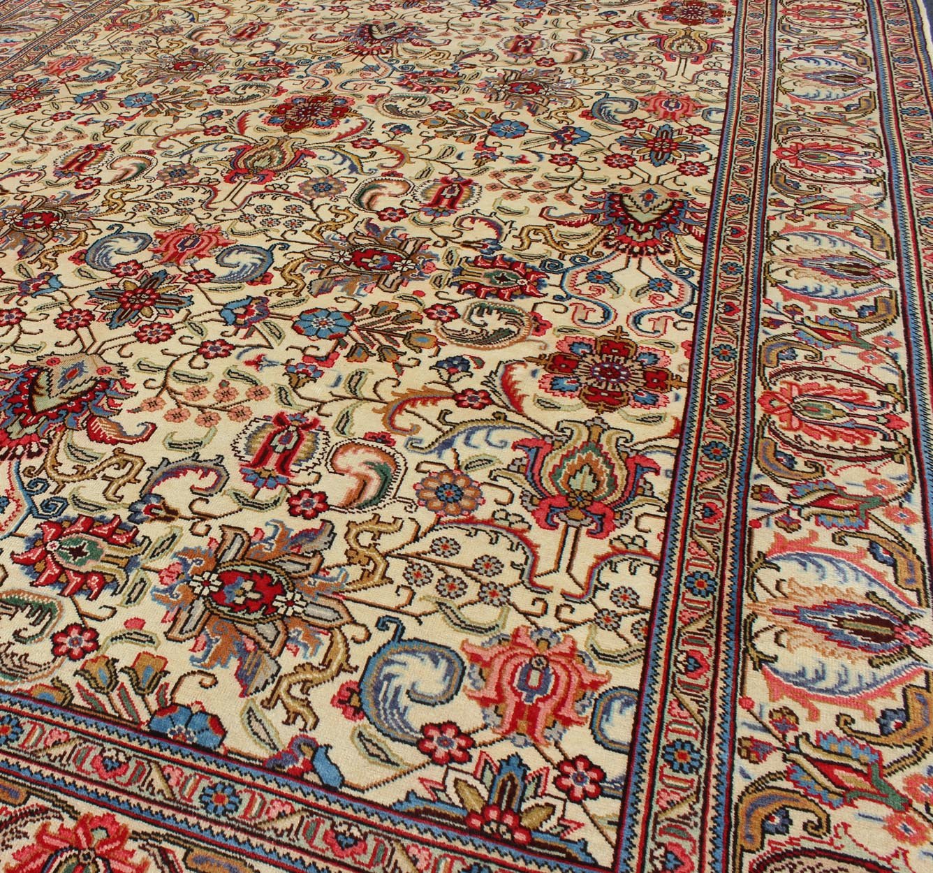 Vintage Persian Tabriz Rug with Vivid, Traditional Colors and All - Over Design This Persian carpet features vivid, traditional colors and an all - over design set on an ivory background. Measures: 8.4 x 11.8. - Keivan Woven ArtsH - 701 - 22 - 2263Rug