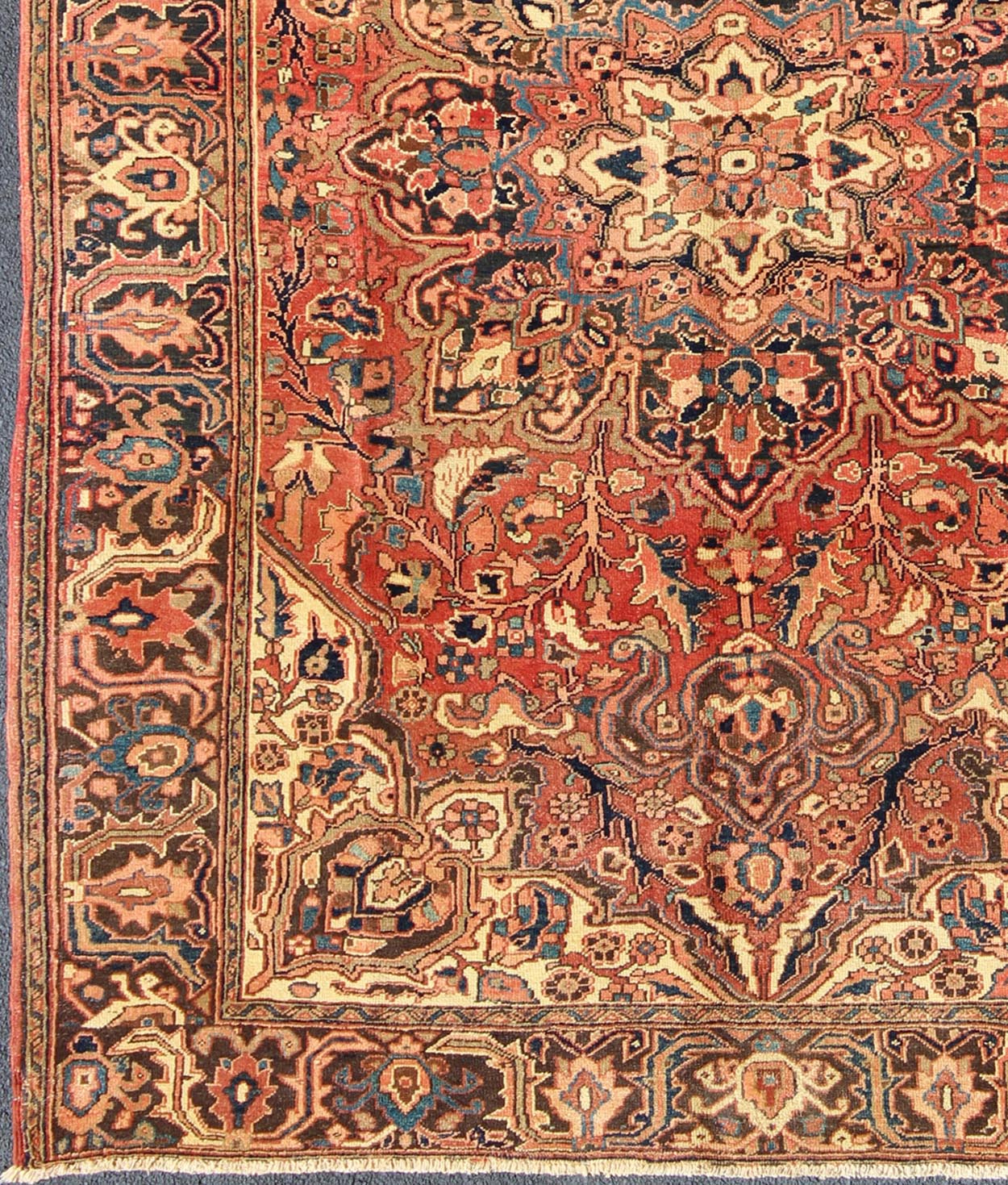 Vintage Persian Heriz With Large Medallion in Soft Red, Navy Blue, Light Blue and Cream Colors H - 711 - 03 Vintage Persian heriz. Layered Medallion design Heriz vintage rug in multi - colors. This vintage Persian Heriz , from Azerbaijan in northwest Ira... - Keivan Woven ArtsH - 711 - 03 - 2175Rug