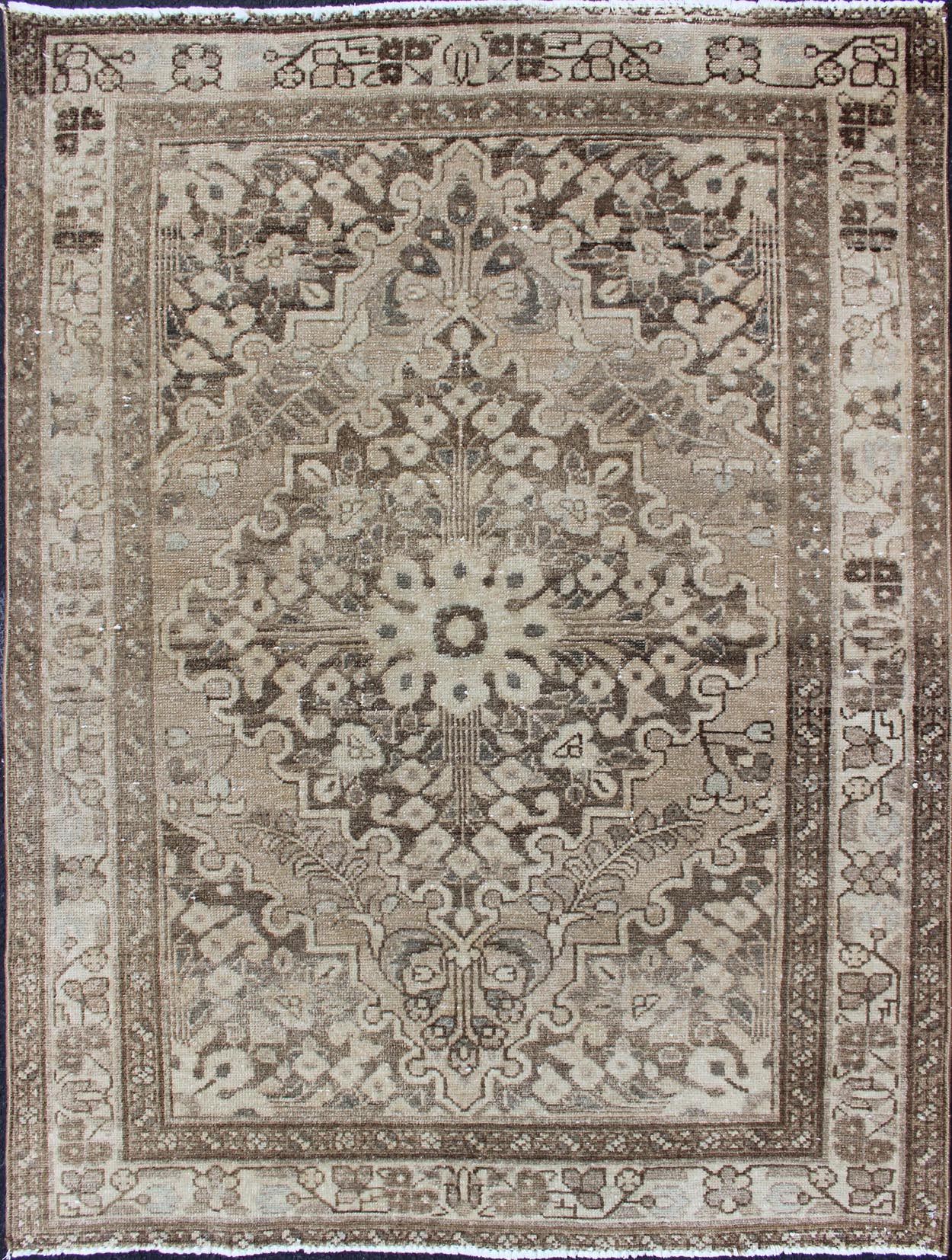 Earth Tone and Neutral Tone Vintage Persian Lilihan Rug with Medallion Vintage Persian Lilihan rug with center medallion in neutral tones, Keivan Woven Arts / rug h - 711 - 39, country of origin / type: Iran / Lilihan, circa 1950 This spectacula... - Keivan Woven ArtsH - 711 - 39 - 1297Rug