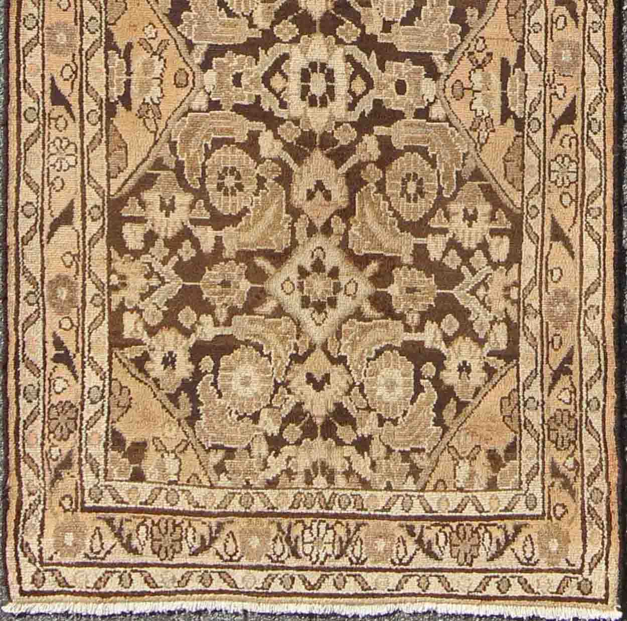 Vintage Hamedan with Intricate Flowers and Vines in Earth Tones This magnificent Hamedan features beautiful earth colors and tones. The border consists of intricate flowers connected by vines. The main part of the rug has a wonderful pattern con... - Keivan Woven ArtsH - 903 - 08 - 2376Rug