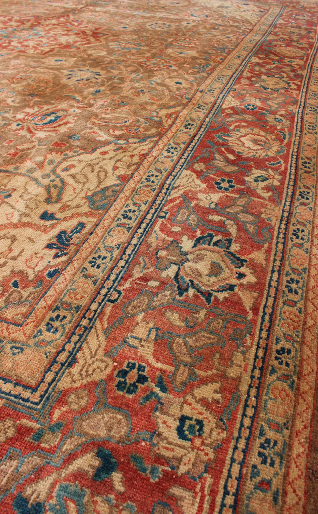 Antique Mahal Rug with Floral Pattern in Camel, Coral, Turquoise , Rust Red. Antique Mahal Rug with Floral Pattern in Camel, Coral, Turquoise , Rust Red Antique Persian Mahal Rug with Floral Pattern, Rug 904 - 17, Country of Origin/Iran, Type/Pers... - Keivan Woven ArtsH - 904 - 17 - 1221Rug