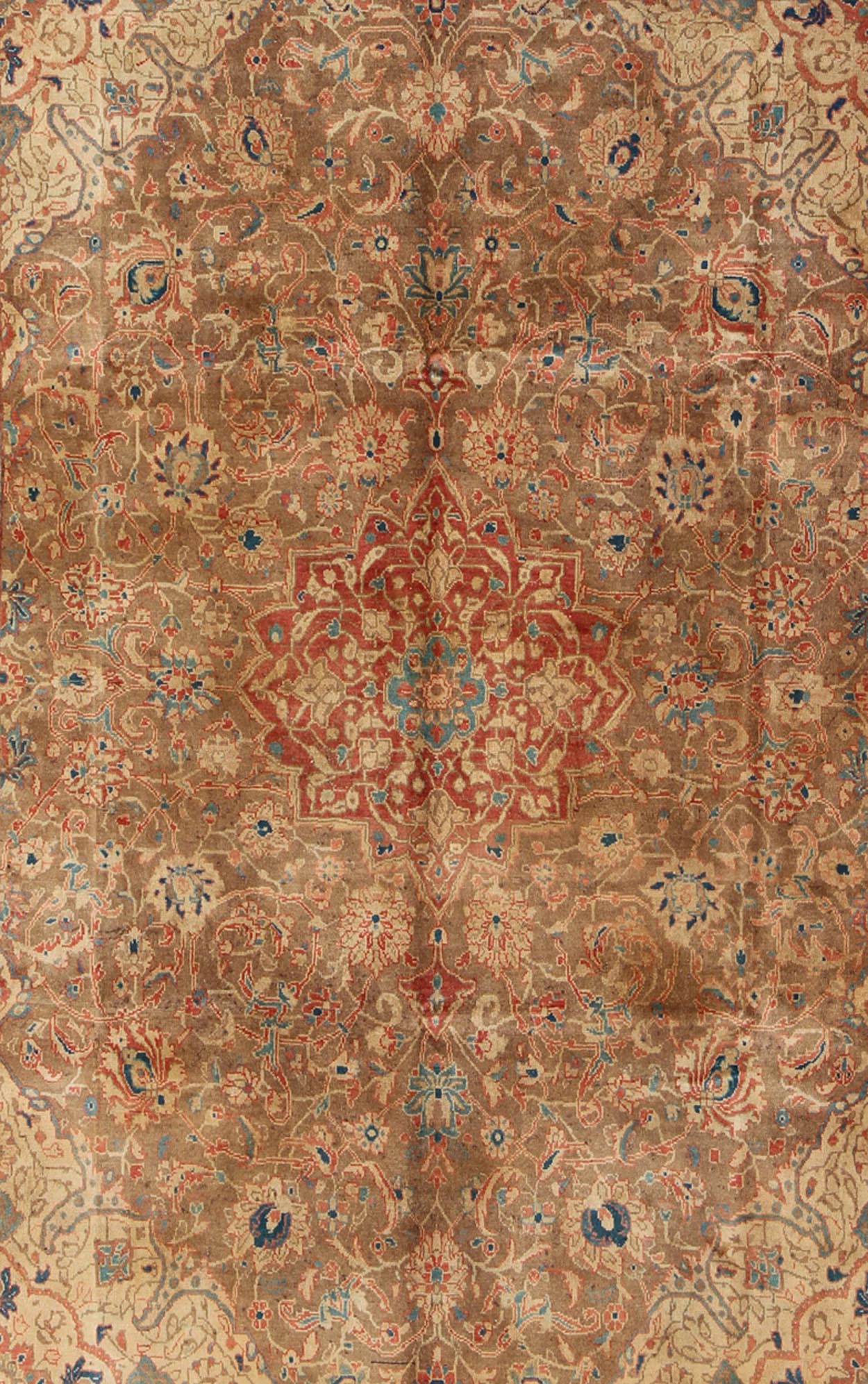 Antique Mahal Rug with Floral Pattern in Camel, Coral, Turquoise , Rust Red. Antique Mahal Rug with Floral Pattern in Camel, Coral, Turquoise , Rust Red Antique Persian Mahal Rug with Floral Pattern, Rug 904 - 17, Country of Origin/Iran, Type/Pers... - Keivan Woven ArtsH - 904 - 17 - 1221Rug