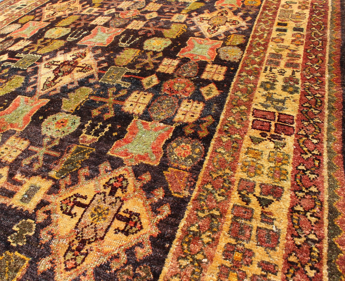 Vintage Persian Gabbeh carpet with all - over geometric Design and Midnight Field, rug h - 905 - 07, country of origin / type: Iran / Tribal, circa 1940 This dazzling Vintage Persian Gabbeh rug bears a remarkable all - over geometric design paired with ... - Keivan Woven ArtsH - 905 - 07 - 1229Rug