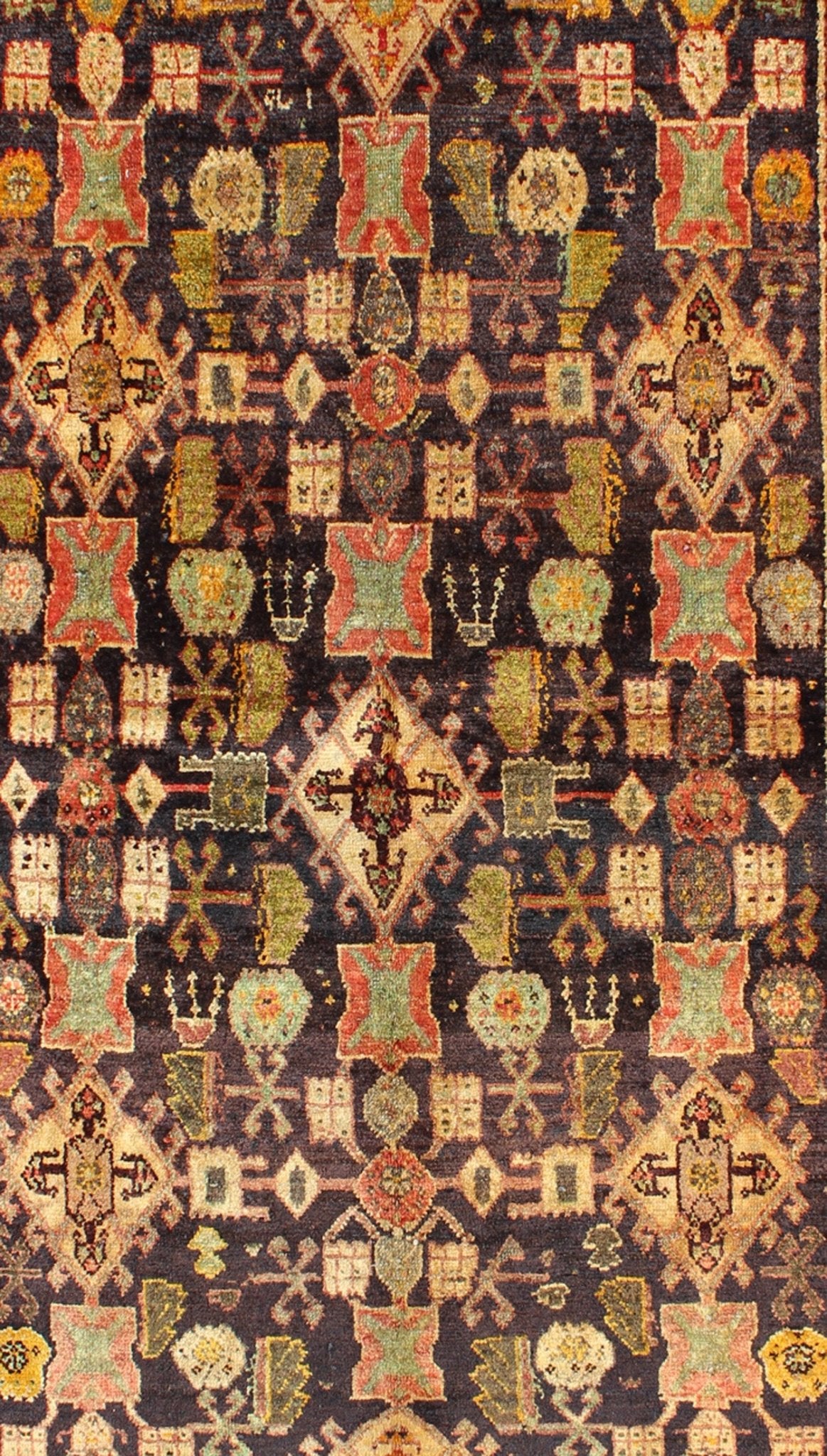 Vintage Persian Gabbeh carpet with all - over geometric Design and Midnight Field, rug h - 905 - 07, country of origin / type: Iran / Tribal, circa 1940 This dazzling Vintage Persian Gabbeh rug bears a remarkable all - over geometric design paired with ... - Keivan Woven ArtsH - 905 - 07 - 1229Rug