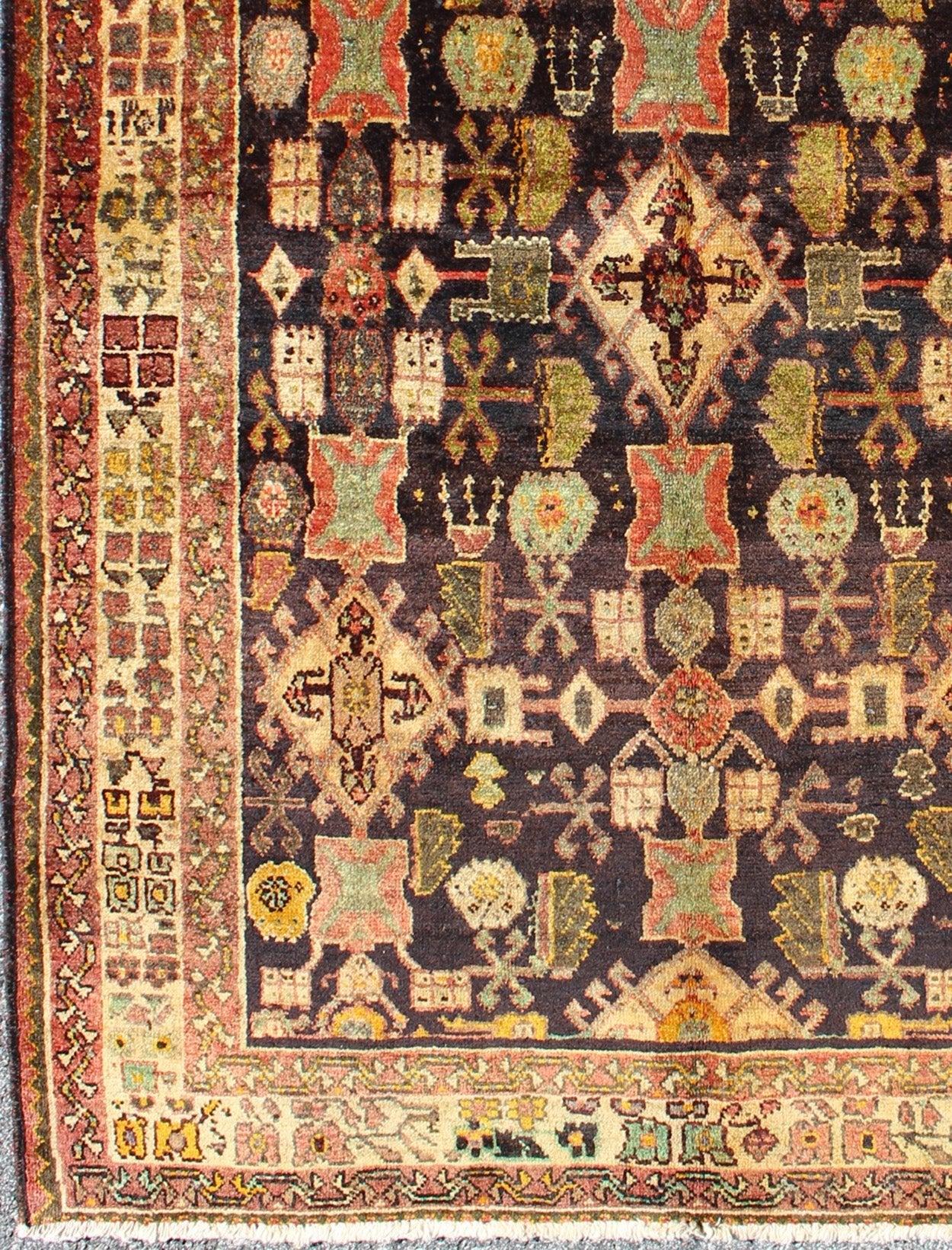 Vintage Persian Gabbeh carpet with all - over geometric Design and Midnight Field, rug h - 905 - 07, country of origin / type: Iran / Tribal, circa 1940 This dazzling Vintage Persian Gabbeh rug bears a remarkable all - over geometric design paired with ... - Keivan Woven ArtsH - 905 - 07 - 1229Rug