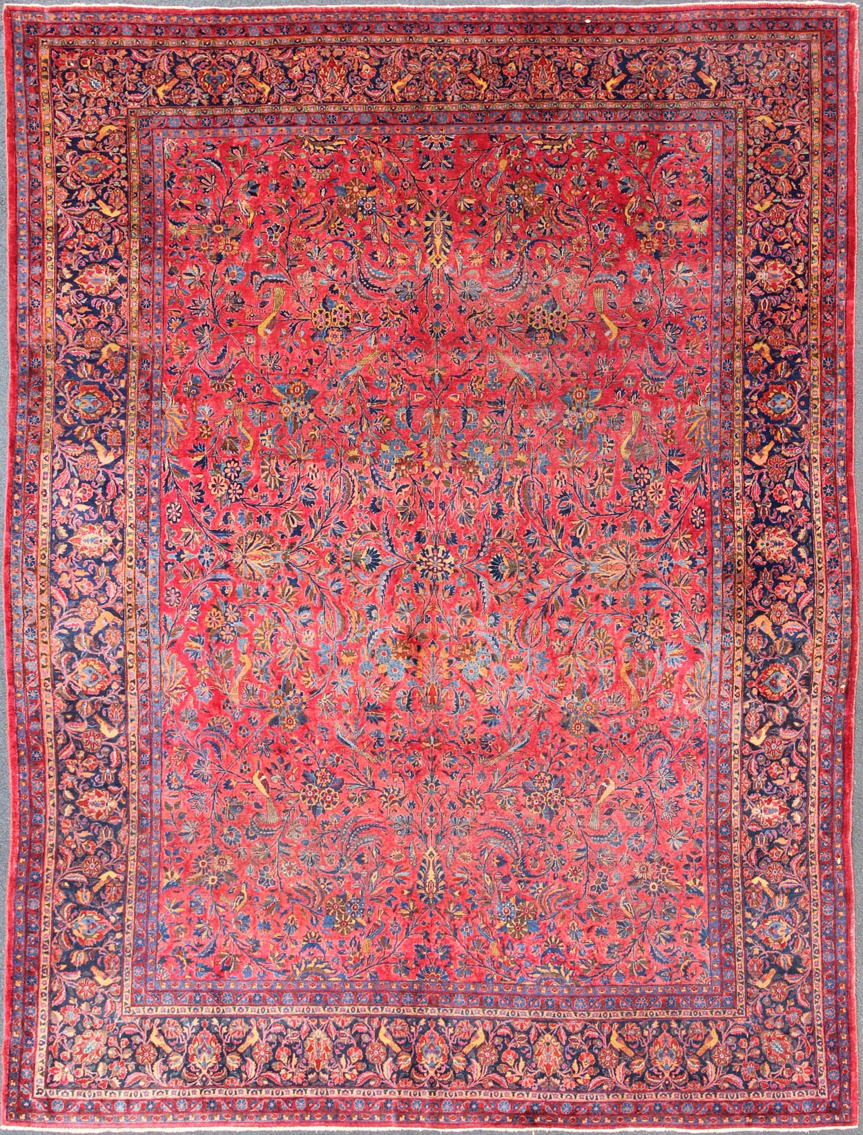 Antique Persian Kashan Rug With a All - Over Design On A Red Field and Blue Border. Keivan Woven Arts / Rug H8 - 0102, country of origin / type: Persian / Kashan, circa early - 20th century. Measures: 10'6'' x 13'10''. This Antique Kashan carpet, feat... - Keivan Woven ArtsH8 - 0102 - 557Rug