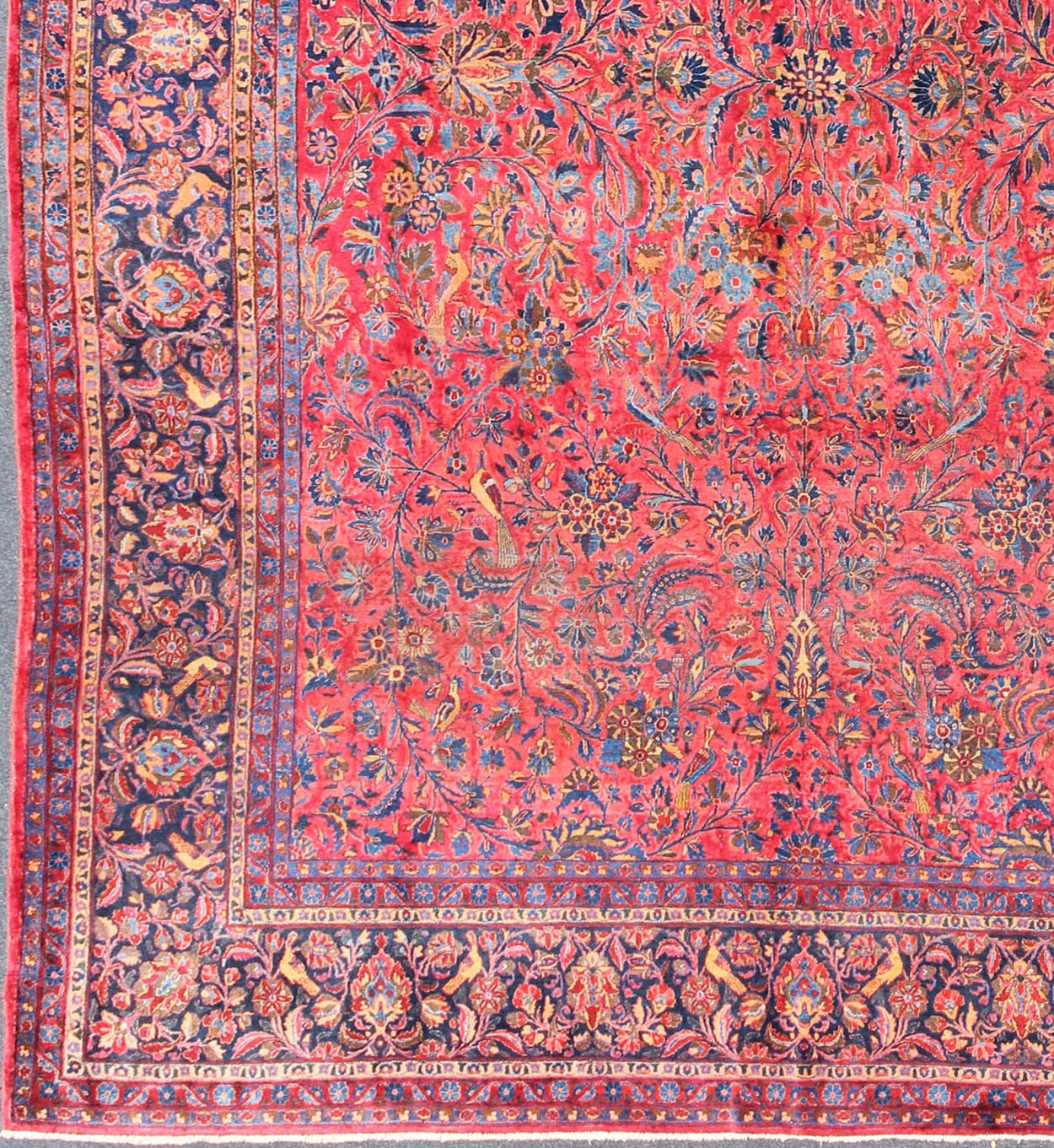 Antique Persian Kashan Rug With a All - Over Design On A Red Field and Blue Border. Keivan Woven Arts / Rug H8 - 0102, country of origin / type: Persian / Kashan, circa early - 20th century. Measures: 10'6'' x 13'10''. This Antique Kashan carpet, feat... - Keivan Woven ArtsH8 - 0102 - 557Rug