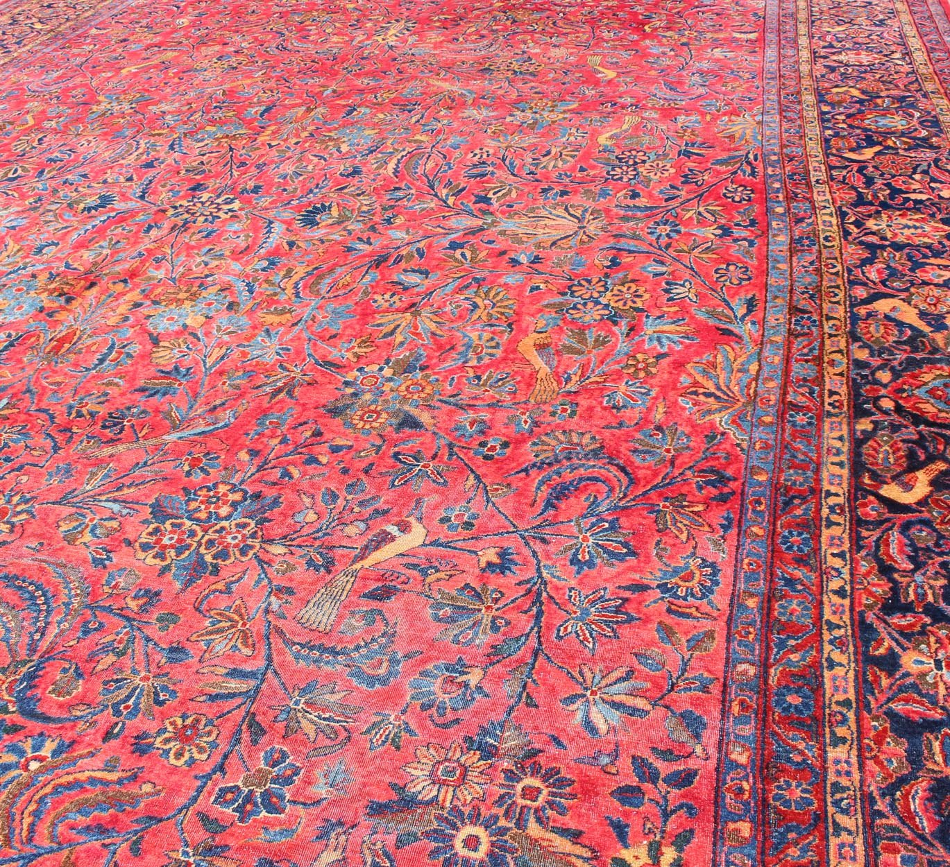 Antique Persian Kashan Rug With a All - Over Design On A Red Field and Blue Border. Keivan Woven Arts / Rug H8 - 0102, country of origin / type: Persian / Kashan, circa early - 20th century. Measures: 10'6'' x 13'10''. This Antique Kashan carpet, feat... - Keivan Woven ArtsH8 - 0102 - 557Rug