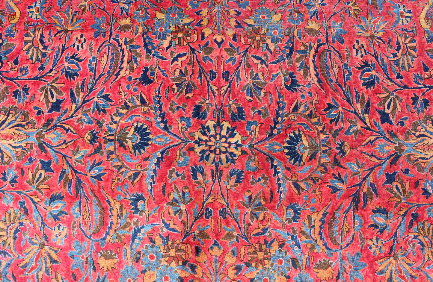 Antique Persian Kashan Rug With a All - Over Design On A Red Field and Blue Border. Keivan Woven Arts / Rug H8 - 0102, country of origin / type: Persian / Kashan, circa early - 20th century. Measures: 10'6'' x 13'10''. This Antique Kashan carpet, feat... - Keivan Woven ArtsH8 - 0102 - 557Rug