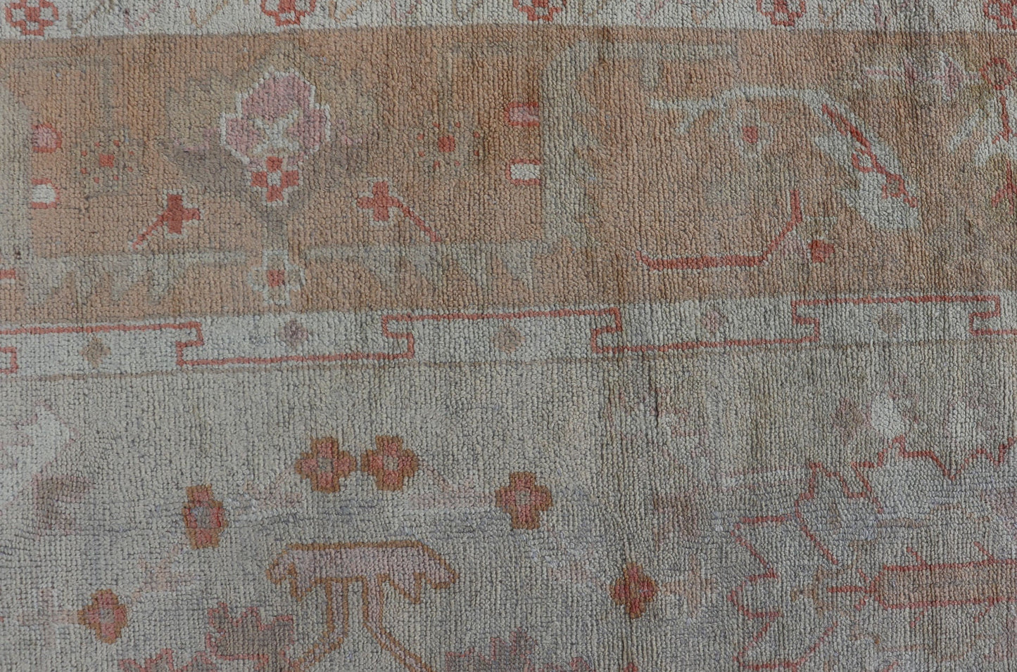 Antique Turkish Oushak Rug in Taupe, Light Green and Light Copper. kwarugs, Keivan Woven Arts rug/H8 - 0702. 19th century antique Oushak. Light color antique Oushak Measures: 10' x 14'1. This stunning classic antique Turkish Oushak from the... - Keivan Woven ArtsH8 - 0702 - 1799Rug