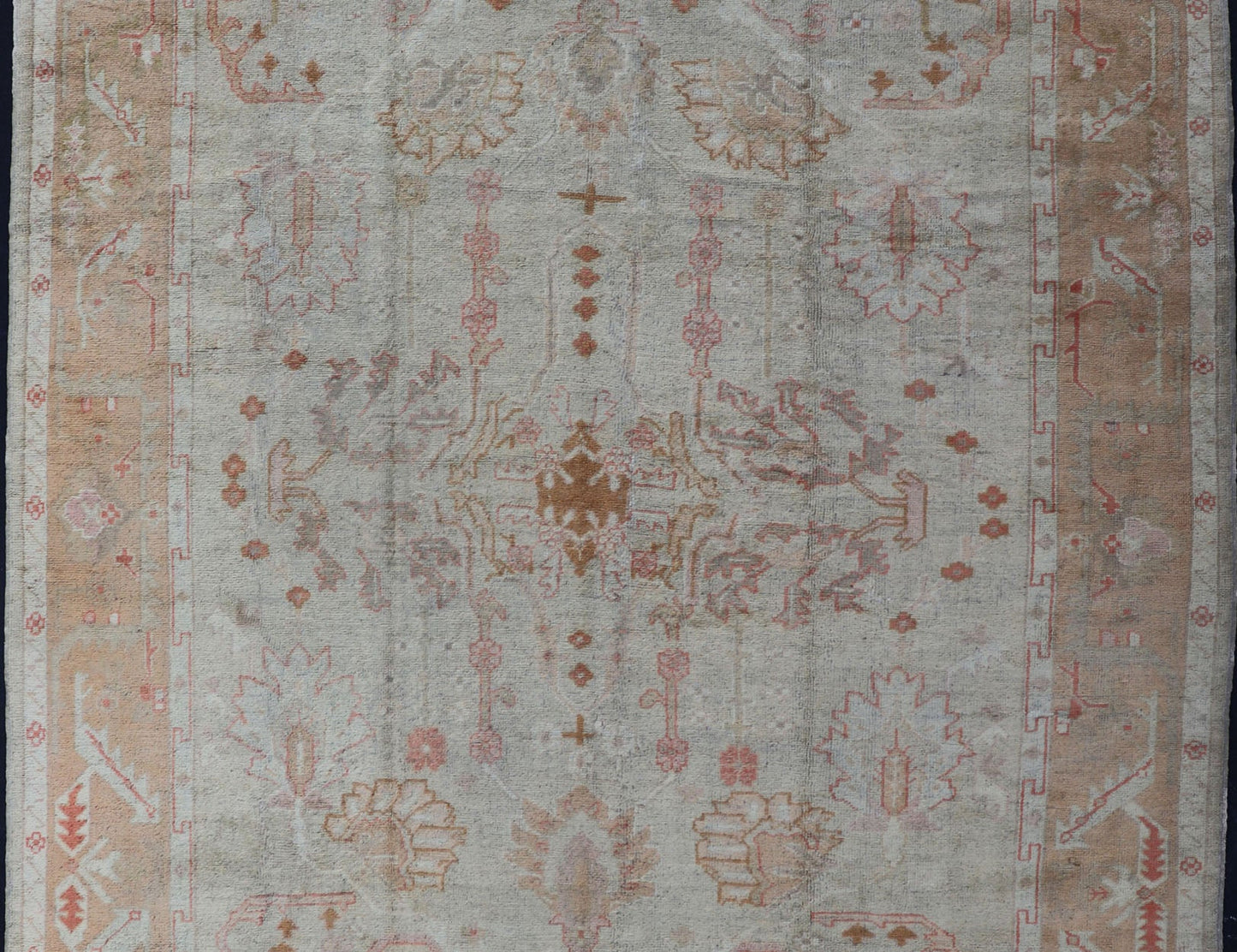 Antique Turkish Oushak Rug in Taupe, Light Green and Light Copper. kwarugs, Keivan Woven Arts rug/H8 - 0702. 19th century antique Oushak. Light color antique Oushak Measures: 10' x 14'1. This stunning classic antique Turkish Oushak from the... - Keivan Woven ArtsH8 - 0702 - 1799Rug