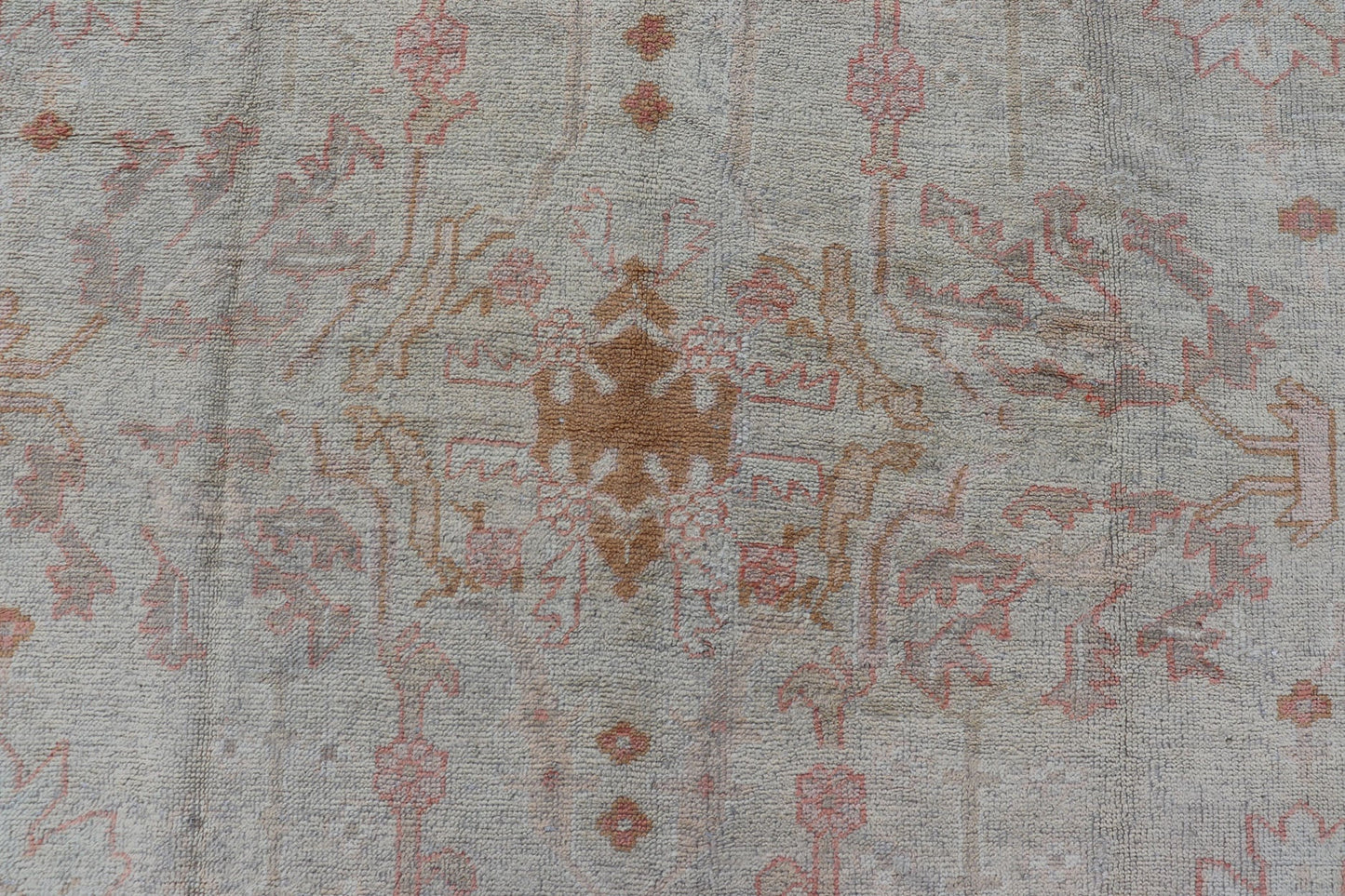 Antique Turkish Oushak Rug in Taupe, Light Green and Light Copper. kwarugs, Keivan Woven Arts rug/H8 - 0702. 19th century antique Oushak. Light color antique Oushak Measures: 10' x 14'1. This stunning classic antique Turkish Oushak from the... - Keivan Woven ArtsH8 - 0702 - 1799Rug