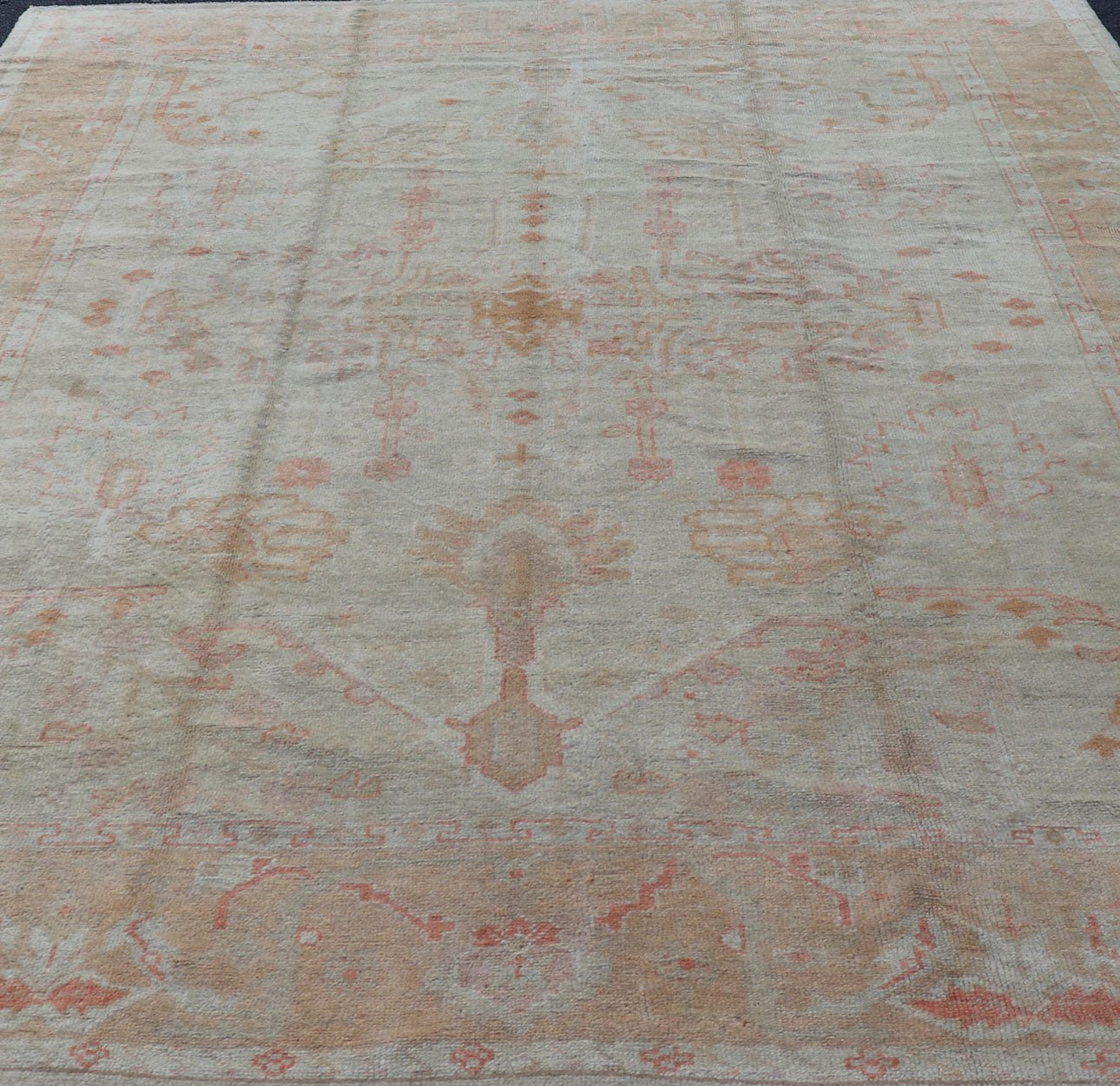 Antique Turkish Oushak Rug in Taupe, Light Green and Light Copper. kwarugs, Keivan Woven Arts rug/H8 - 0702. 19th century antique Oushak. Light color antique Oushak Measures: 10' x 14'1. This stunning classic antique Turkish Oushak from the... - Keivan Woven ArtsH8 - 0702 - 1799Rug