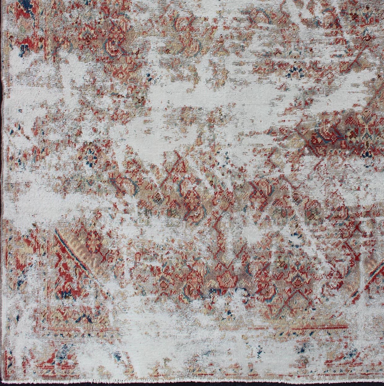 Keivan Woven Arts Distressed and rustic looking antique Persian Mahal rug with red, cream and navy blue accents. Keivan Woven Arts/ Rug/HAR - 217 - 1, country of origin / type: Iran / Mahal, circa 1920 Measures: 5'2 x 6'5. This antique rustic... - Keivan Woven ArtsHAR - 217 - 1 - 12297Rug