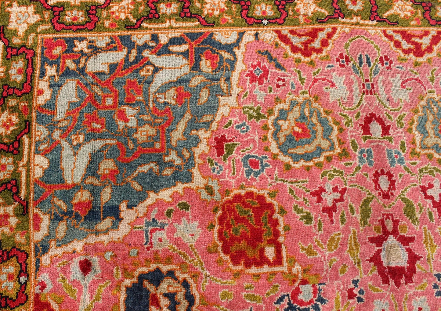 Colorful Antique Indian Amritsar in Pink, Teal, Red, Blue, Teal, Chartreuse Green. Colorful Antique Indian Amritsar, Keivan Woven Arts / rug /HAS - 6747, country of origin / type: India / Amritsar , circa 1920. Measures: 8'10 x 11'8 ... - Keivan Woven ArtsHAS - 6747 - 705Rug