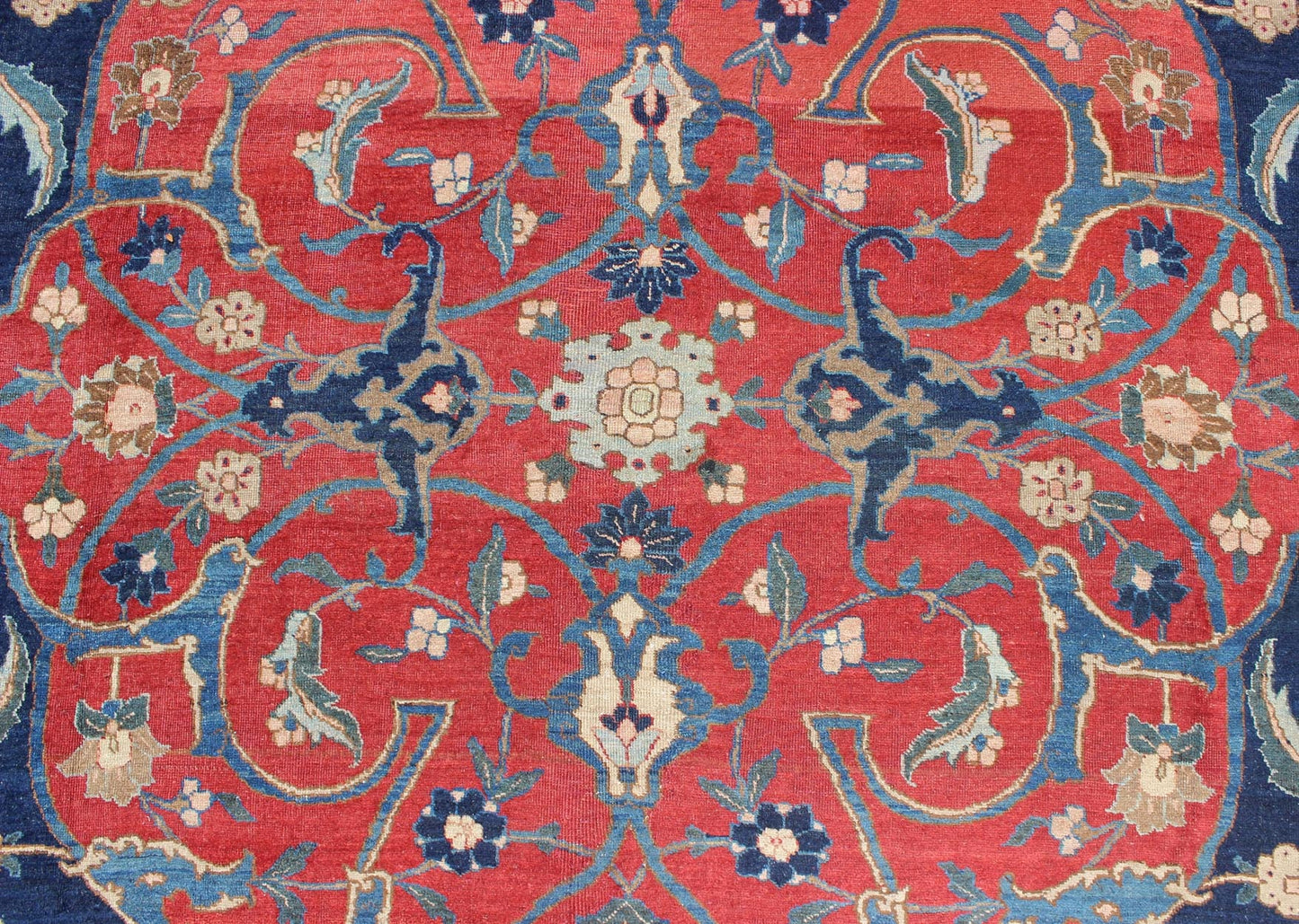 Antique Large Persian Tabriz Rug with Large Flowers On A Navy Background. Antique Persian Tabriz. Keivan Woven Arts / rug HAS - 711, country of origin / type: Persian / Tabriz, circa Early - 20th Century. Measures: 13'0'' x 17'6''. This antique Persi... - Keivan Woven ArtsHAS - 711 - 367