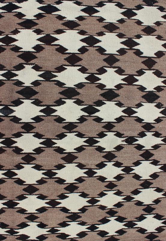 Navajo Blanket in Tribal All Over Design Design in Light Brown, Black, and Ivory. American Navajo rug with latticework tribal design, rug I - 1101, country of origin / type: North America / Navajo, circa 1950 early 20th Century. This intrig... - Keivan Woven ArtsI - 1101 - 6334Rug