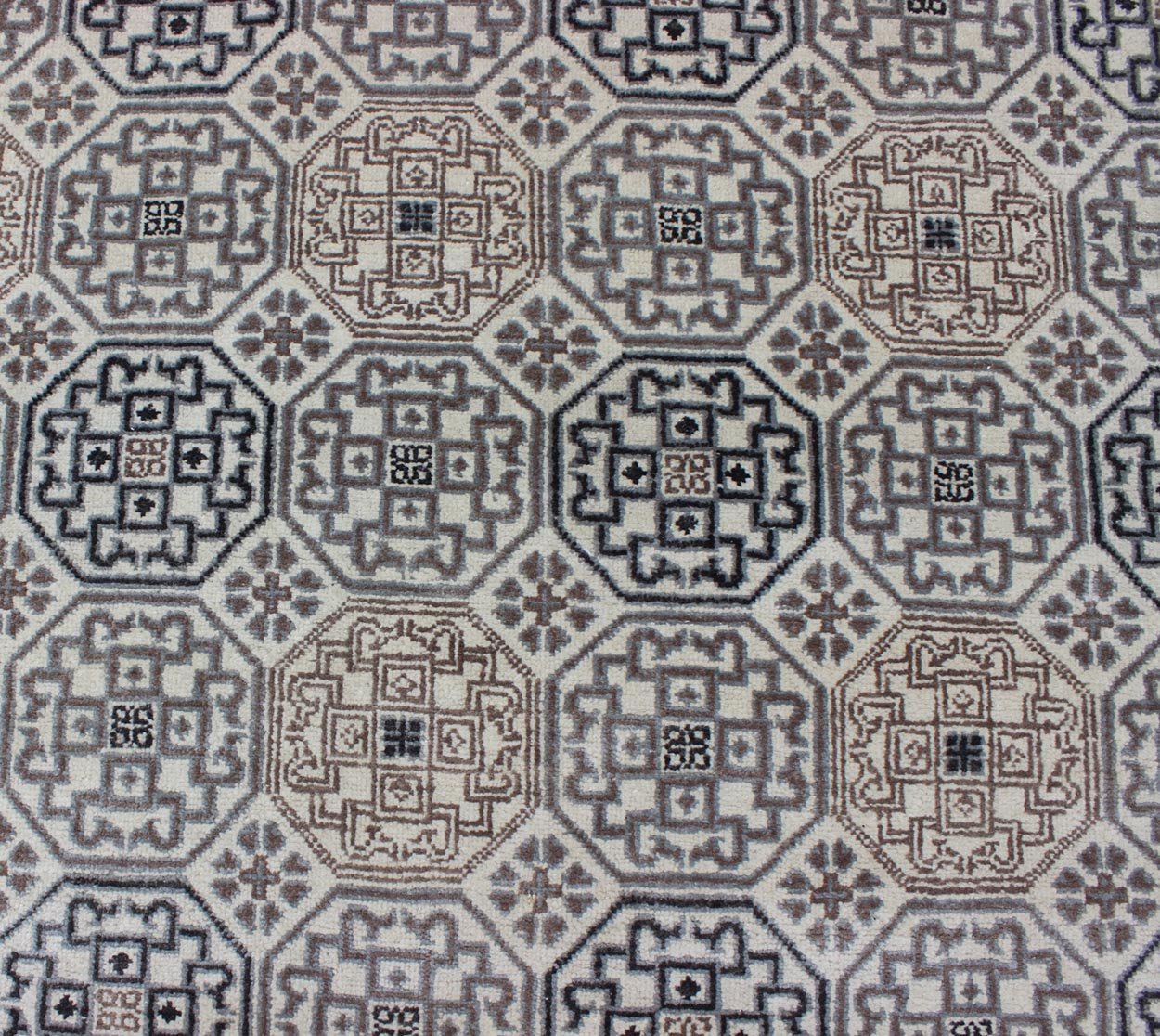 Vintage Afghan Khotan Rug. Measures: 8'2 X 10'3. This Gorgeous Vintage Afghan Khotan Rug features an all - over repeating geometric design with and exquisite border. The blend of natural colors in shades of brown, grey and pastels give this rug a w... - Keivan Woven ArtsIN - BAM - 59078 - 8289Rug